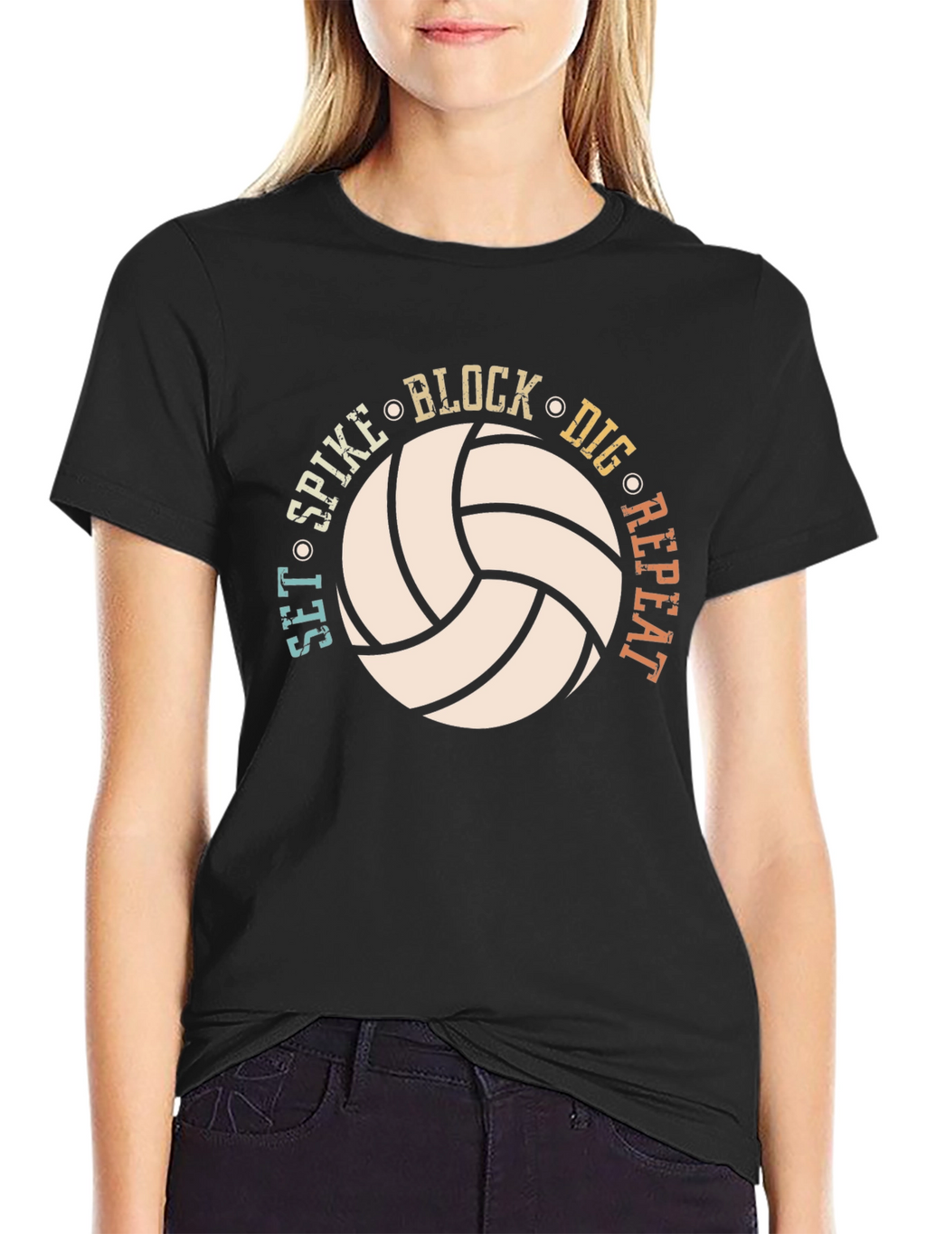 Volleyball Graphic T-Shirt - Set Spike Block Dig Repeat!