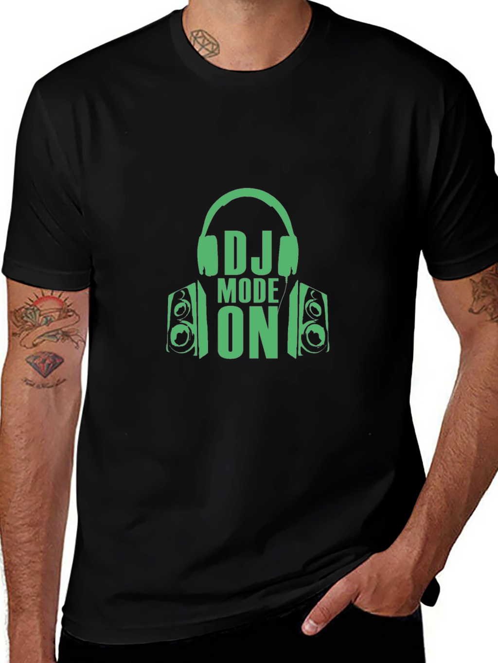 DJ Mode On Graphic Tee - Black Cotton T-Shirt
