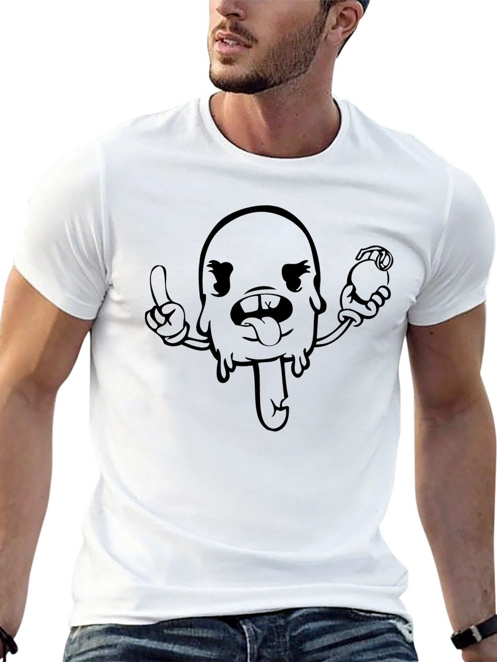 Cartoon Character Graphic Tee - Black