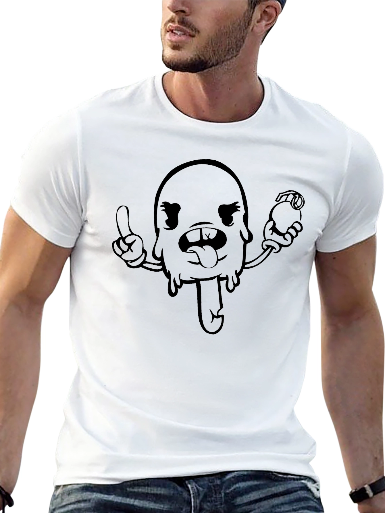 Cartoon Character Graphic Tee - Black