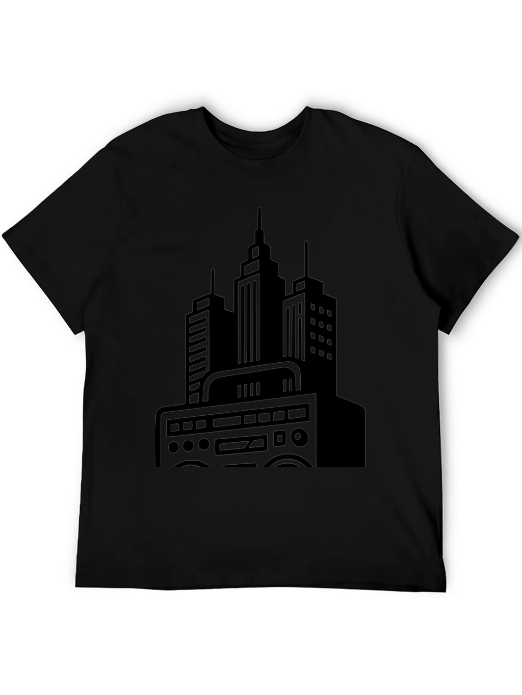 Urban Beat Black Tee - Cityscape Boombox Graphic T-Shirt