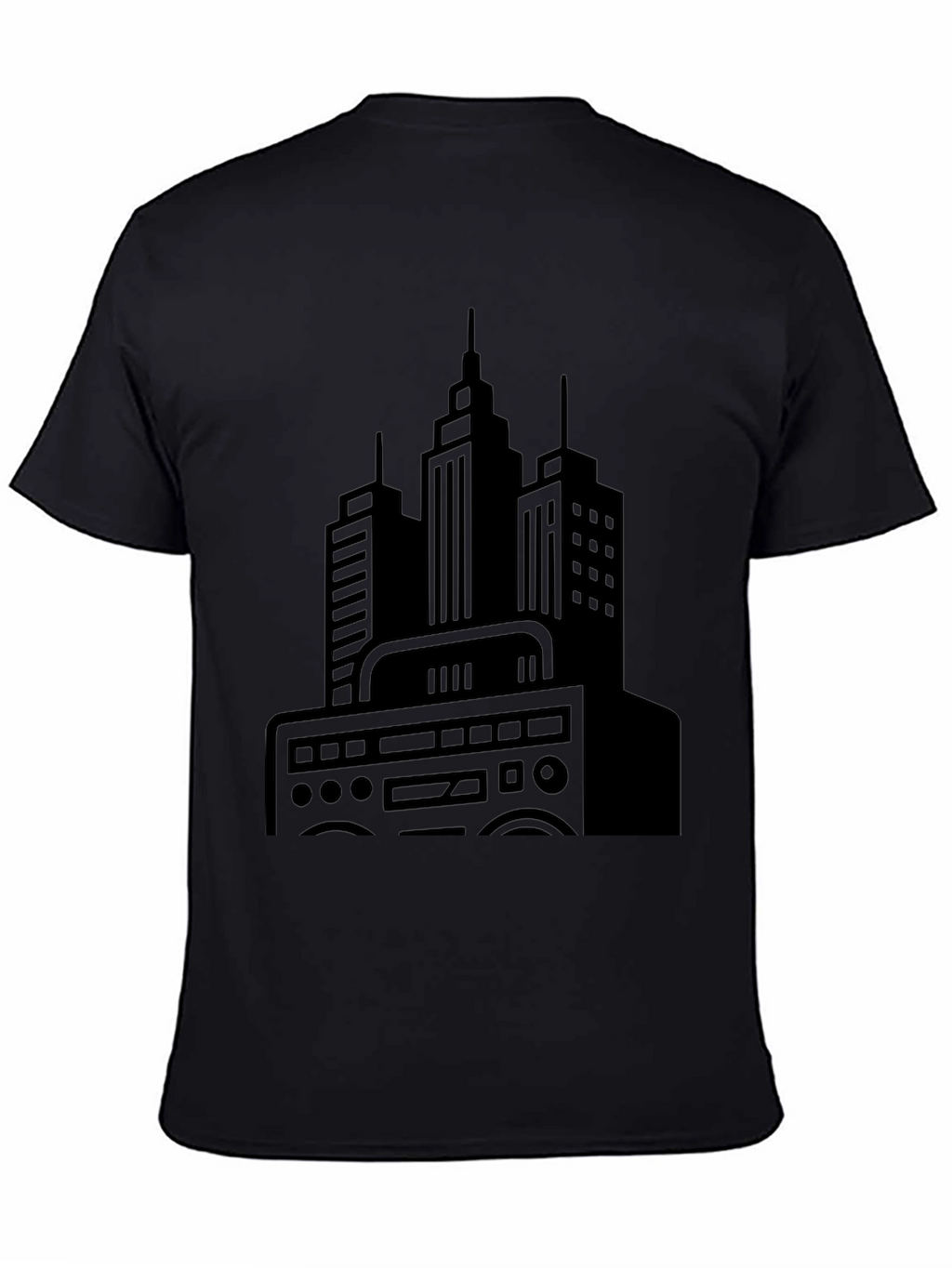 Urban Beat Black Tee - Cityscape Boombox Graphic T-Shirt