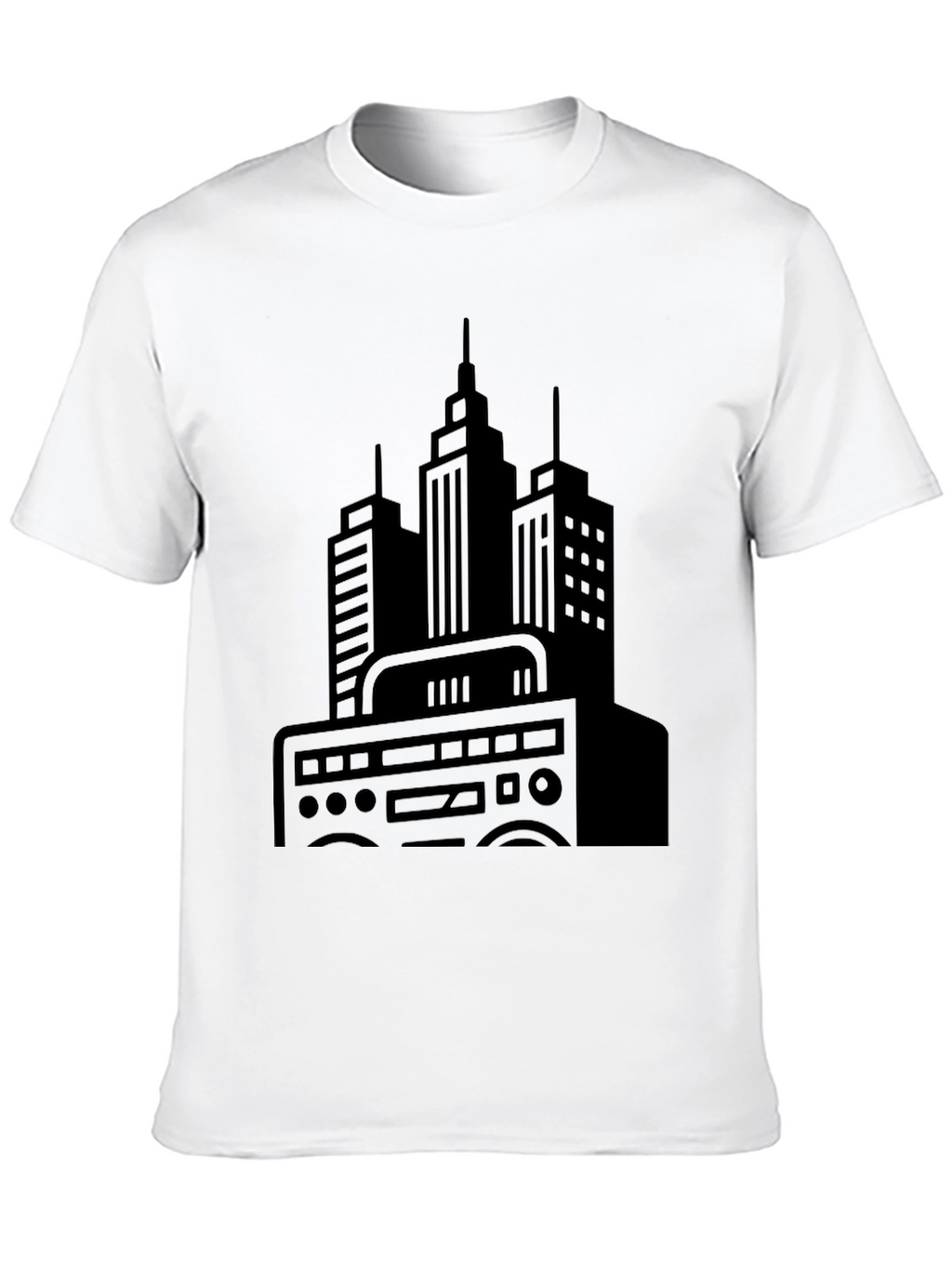 Urban Beat Black Tee - Cityscape Boombox Graphic T-Shirt