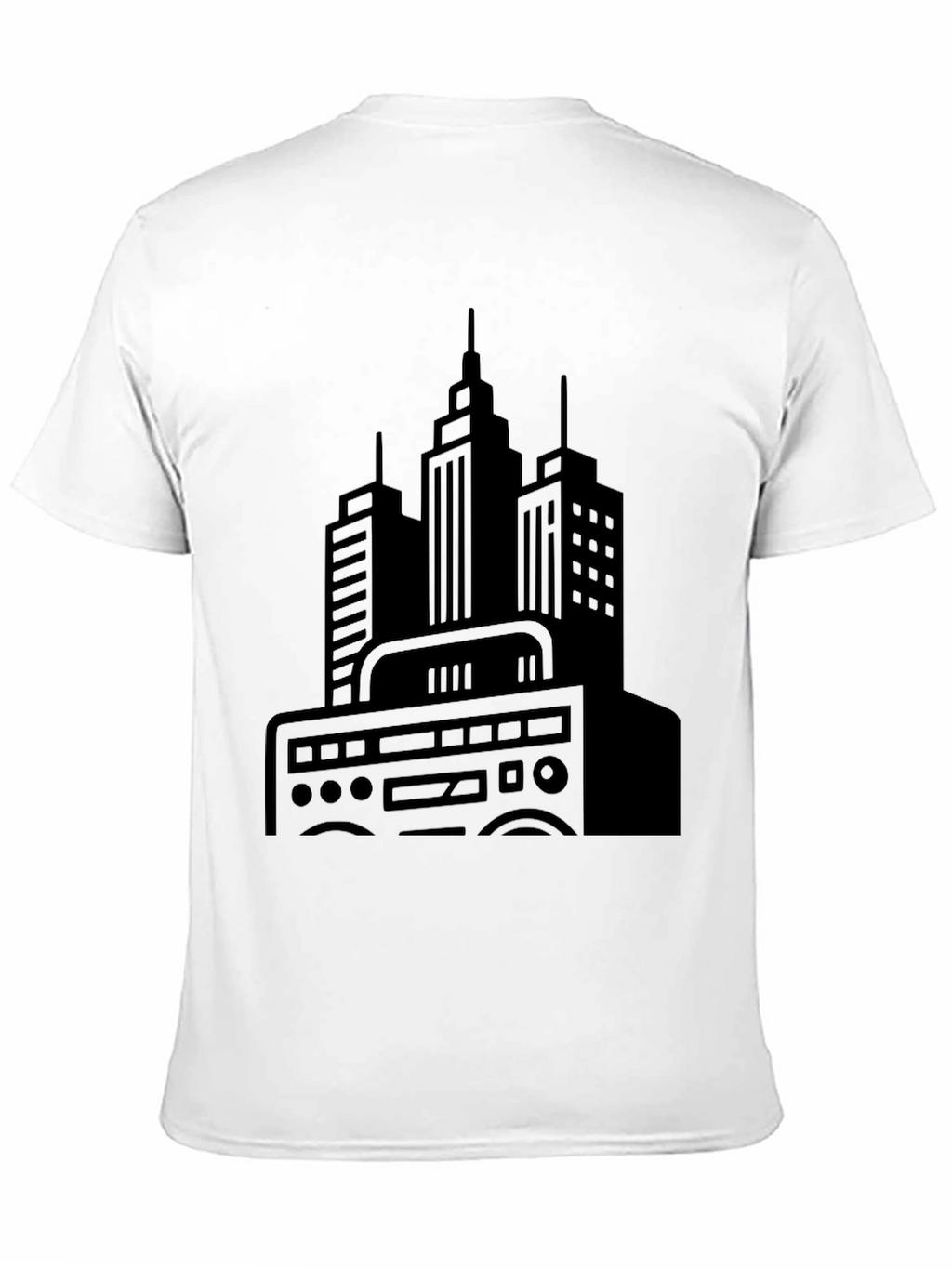 Urban Beat Black Tee - Cityscape Boombox Graphic T-Shirt
