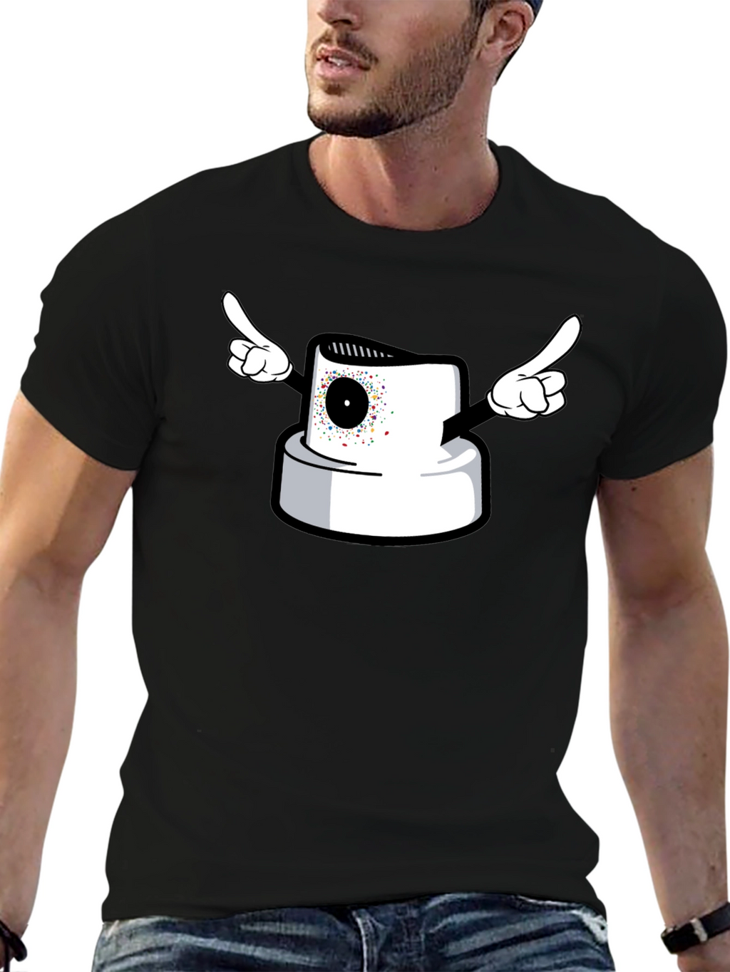 Spray Paint Cap Cartoon Graphic T-Shirt