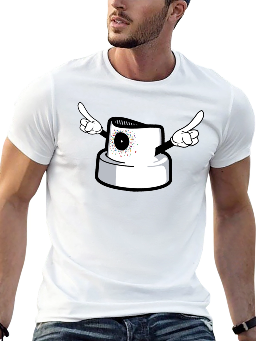 Spray Paint Cap Cartoon Graphic T-Shirt