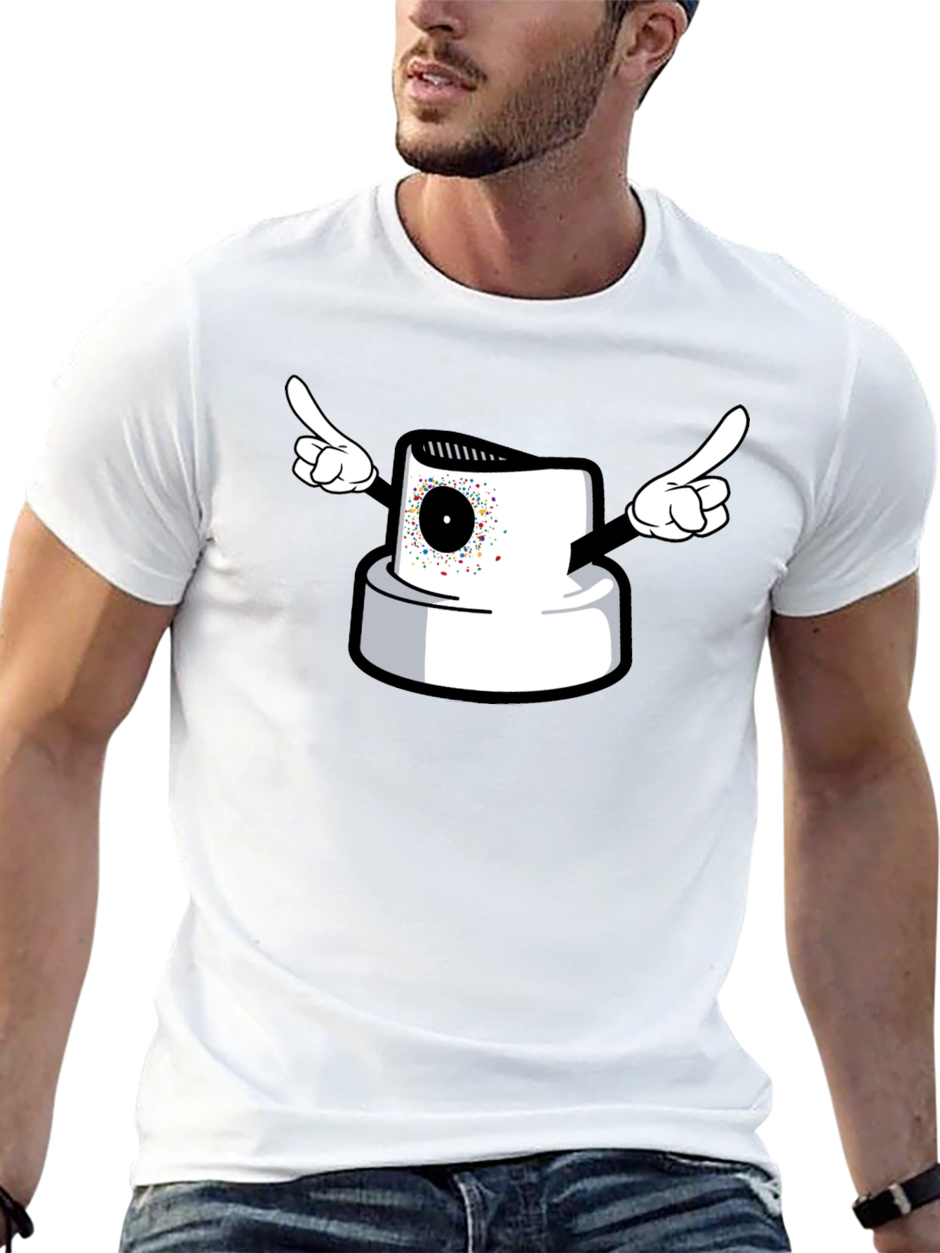 Spray Paint Cap Cartoon Graphic T-Shirt