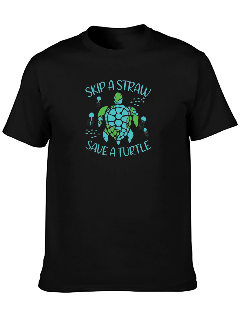 Skip a Straw Save a Turtle Black T-Shirt