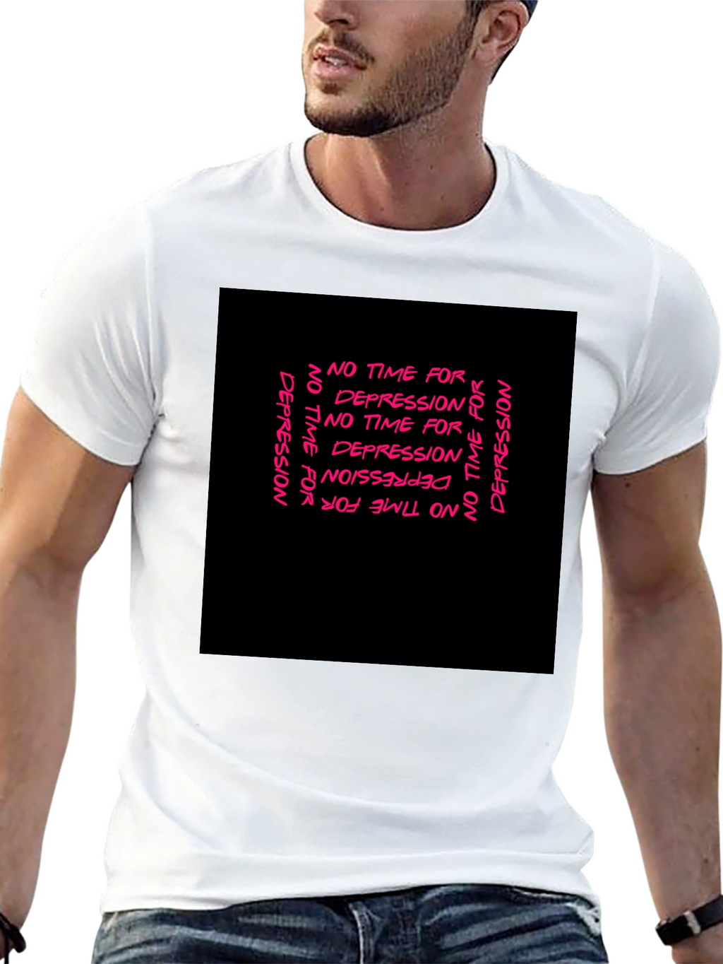 Edgy No Time For Depression Black Graphic T-Shirt