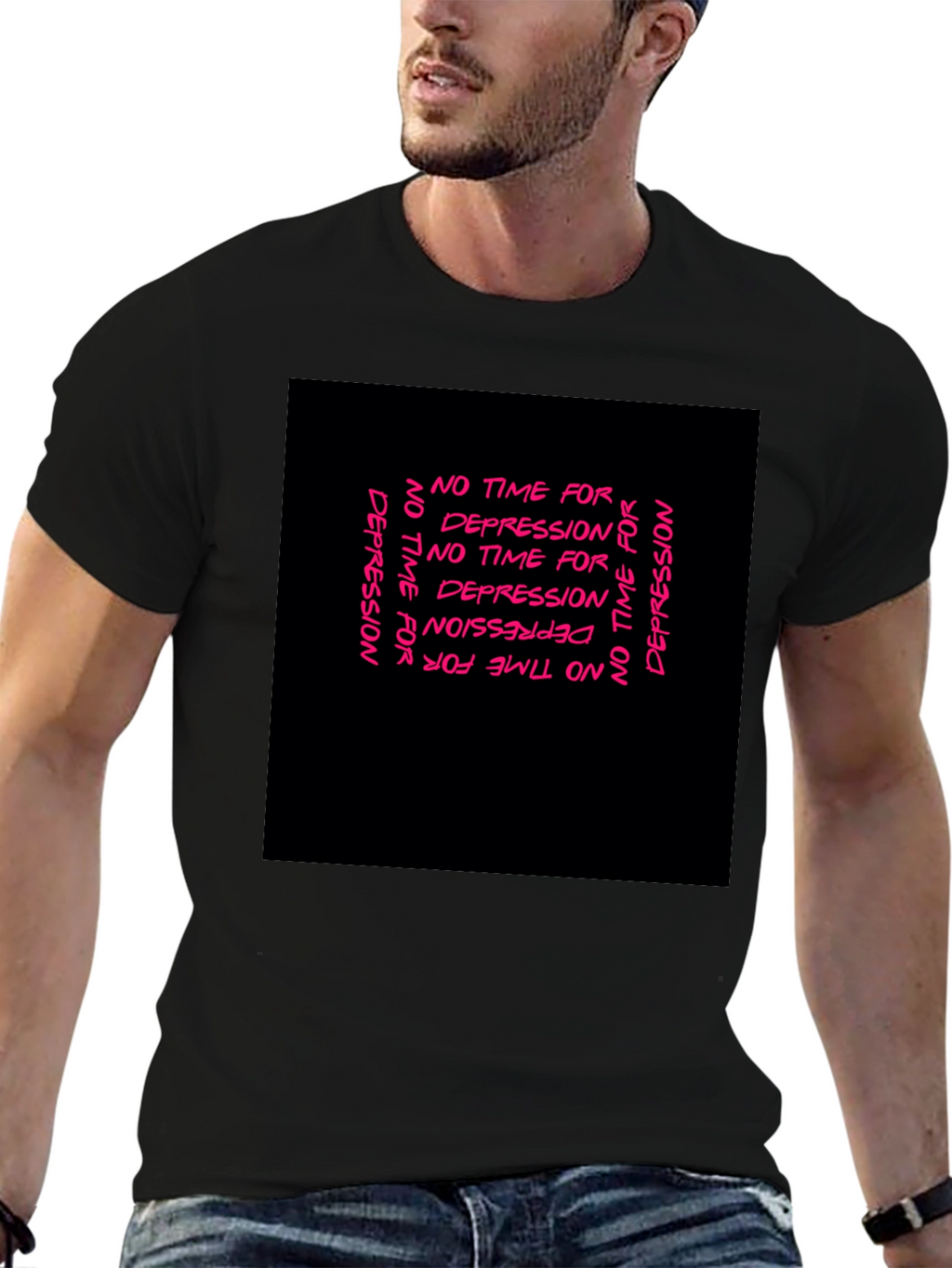 Edgy No Time For Depression Black Graphic T-Shirt