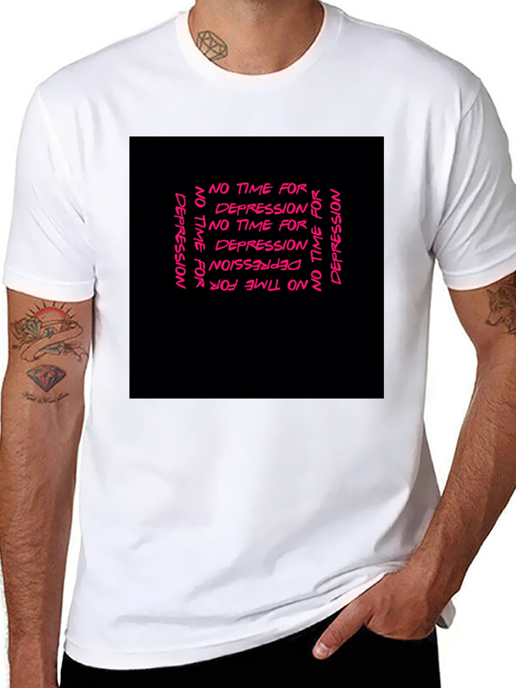 Edgy No Time For Depression Black Graphic T-Shirt