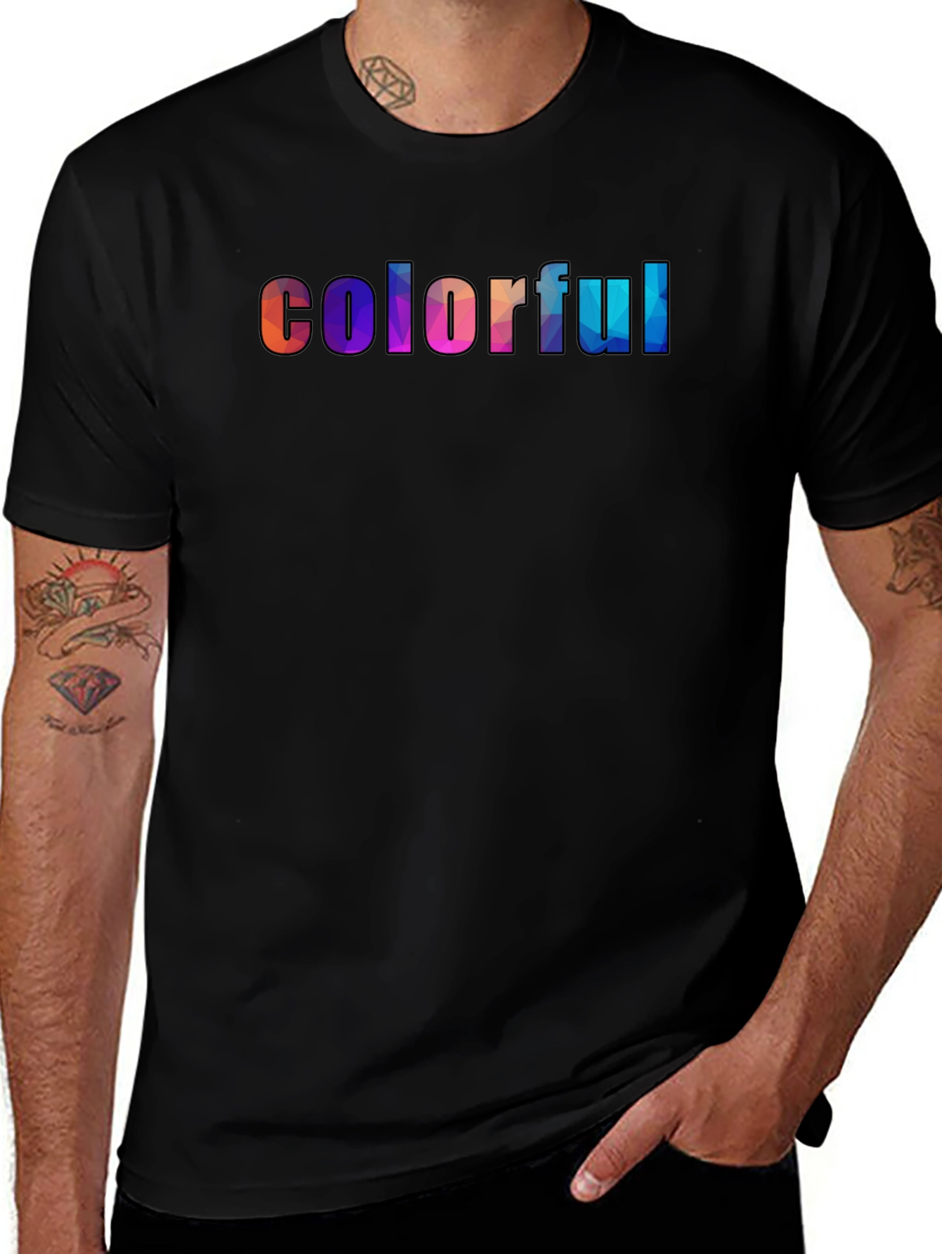 Colorful Word Art Graphic Tee - Mens Black T-Shirt