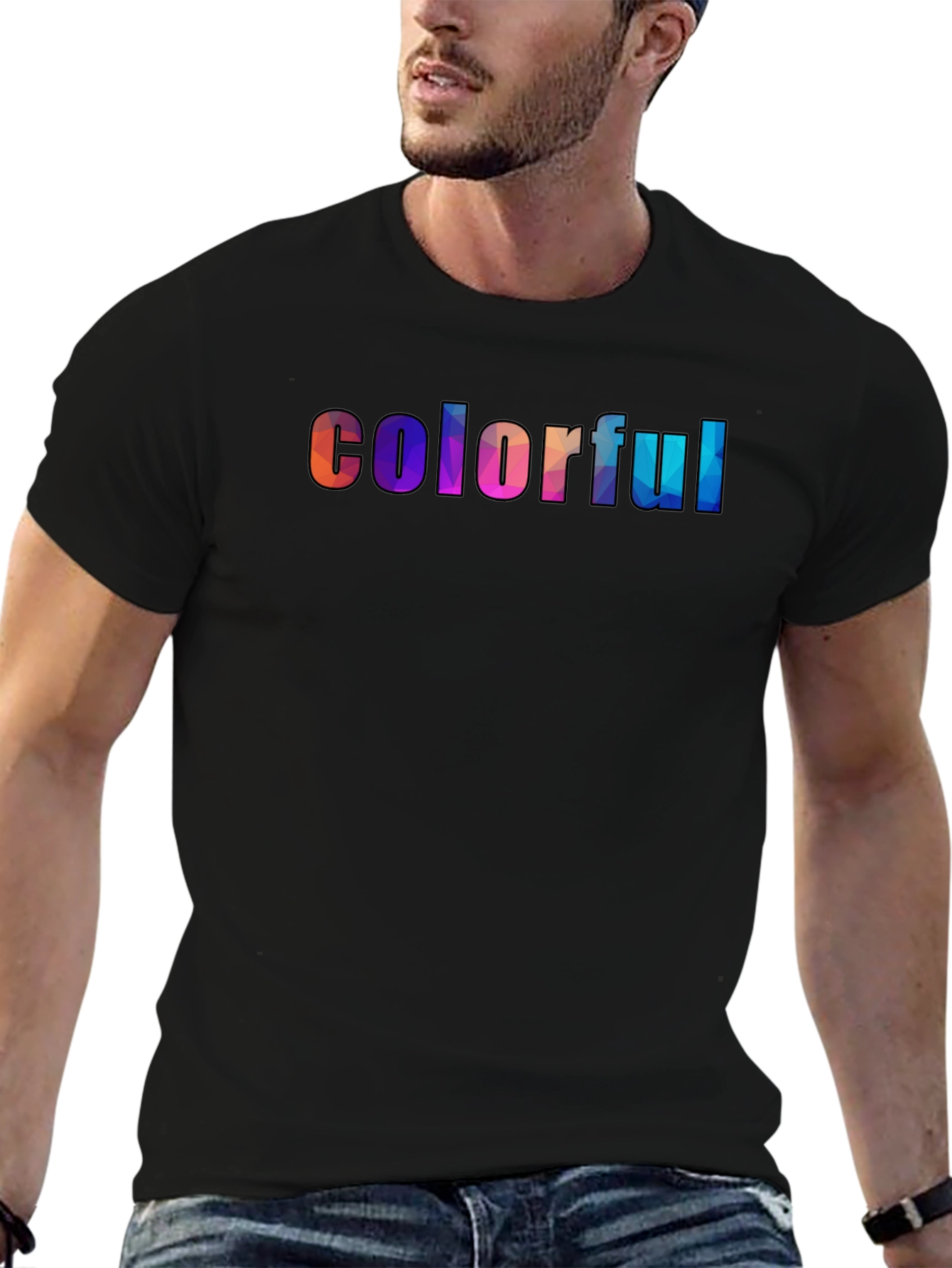 Colorful Word Art Graphic Tee - Mens Black T-Shirt