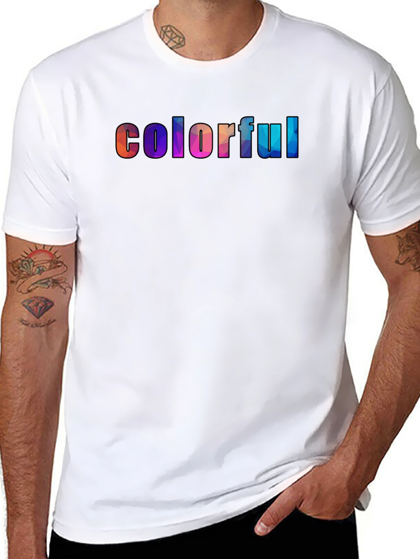 Colorful Word Art Graphic Tee - Mens Black T-Shirt