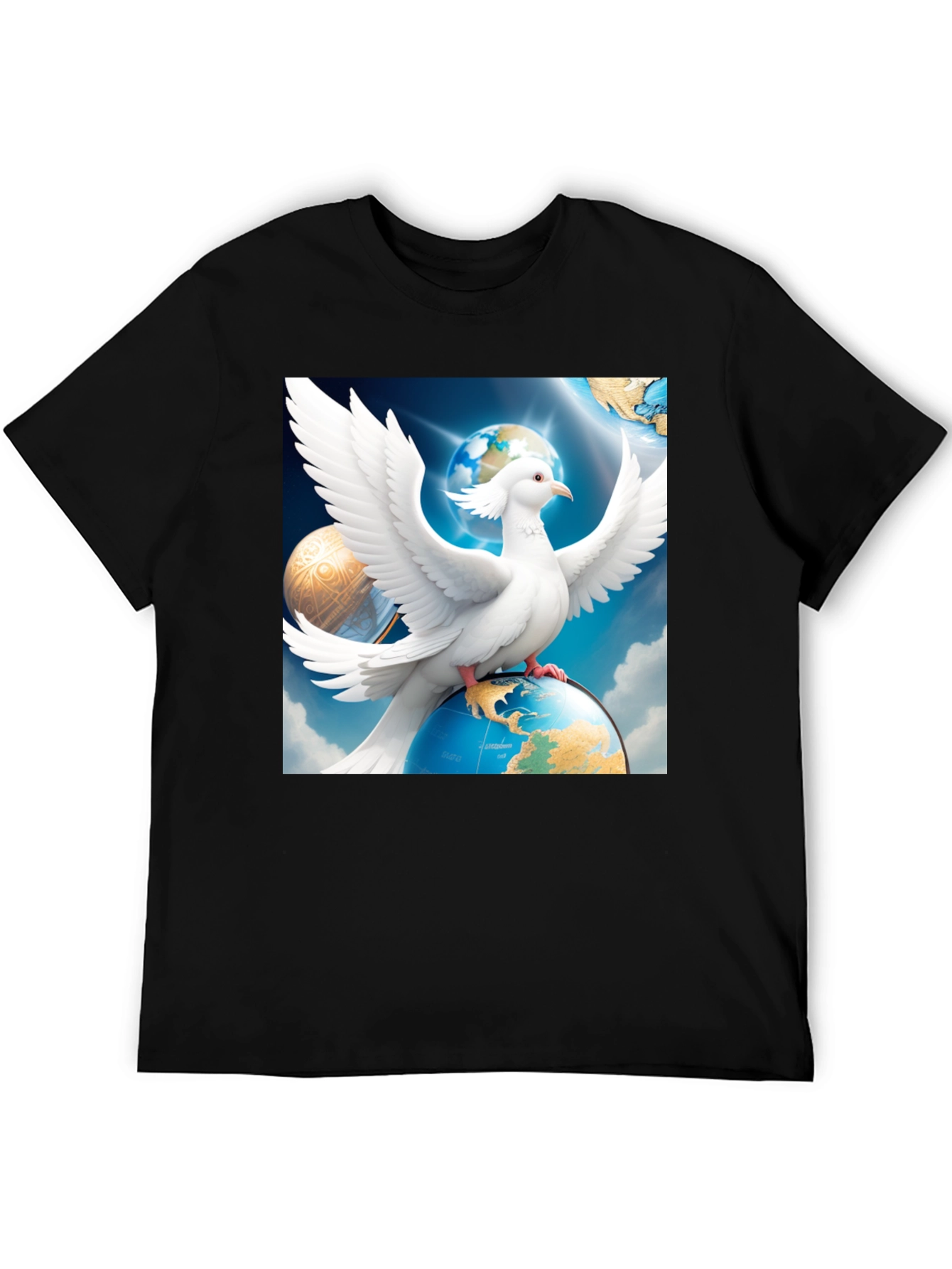 Dove Peace Globe Black T-Shirt