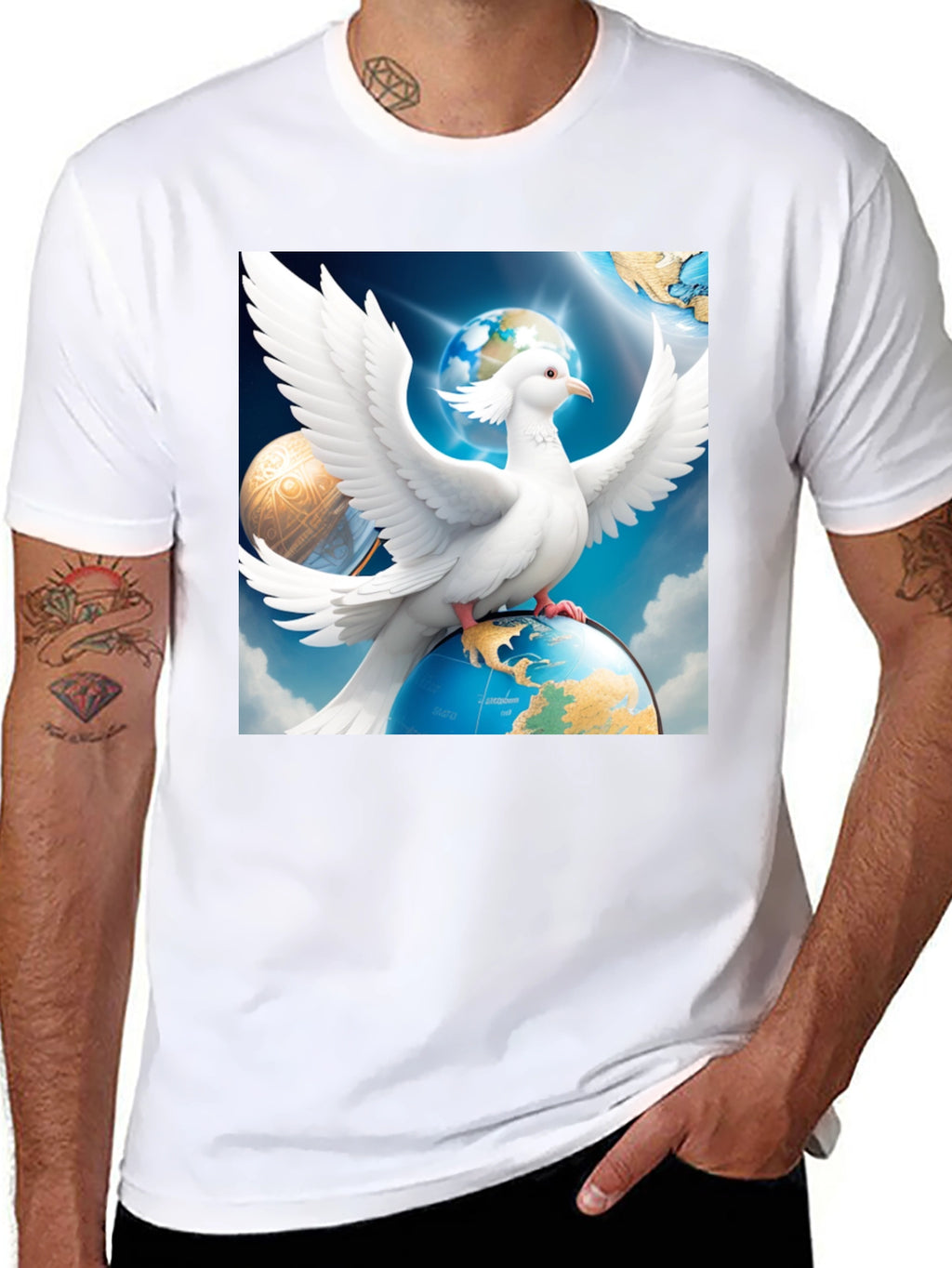 Dove Peace Globe Black T-Shirt
