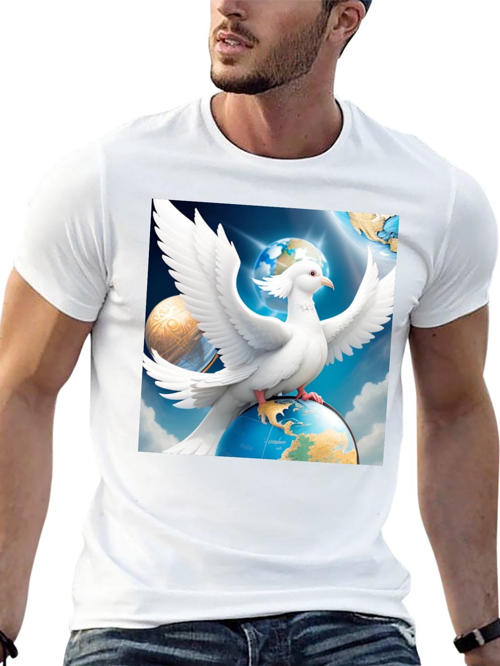 Dove Peace Globe Black T-Shirt