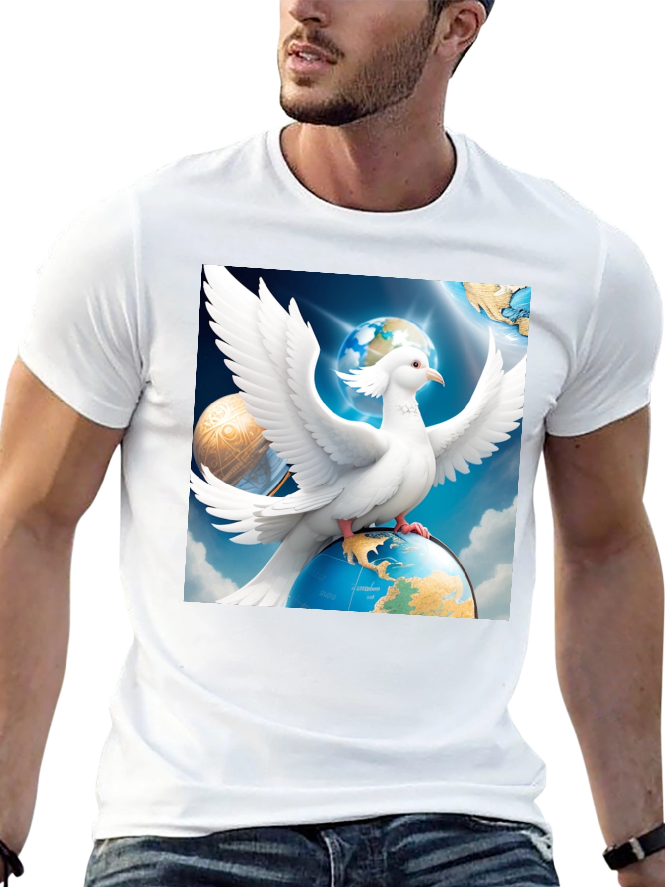 Dove Peace Globe Black T-Shirt