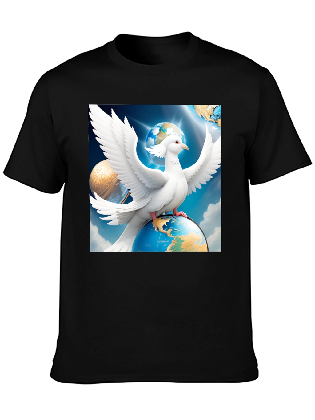 Dove Peace Globe Black T-Shirt
