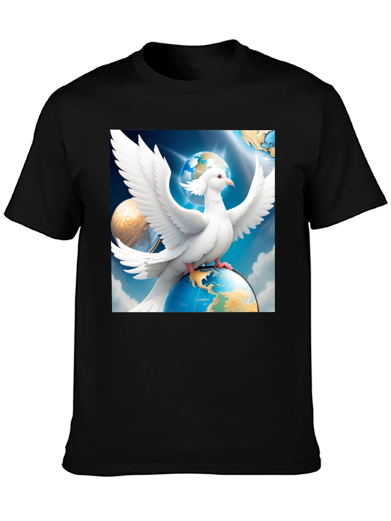 Dove Peace Globe Black T-Shirt