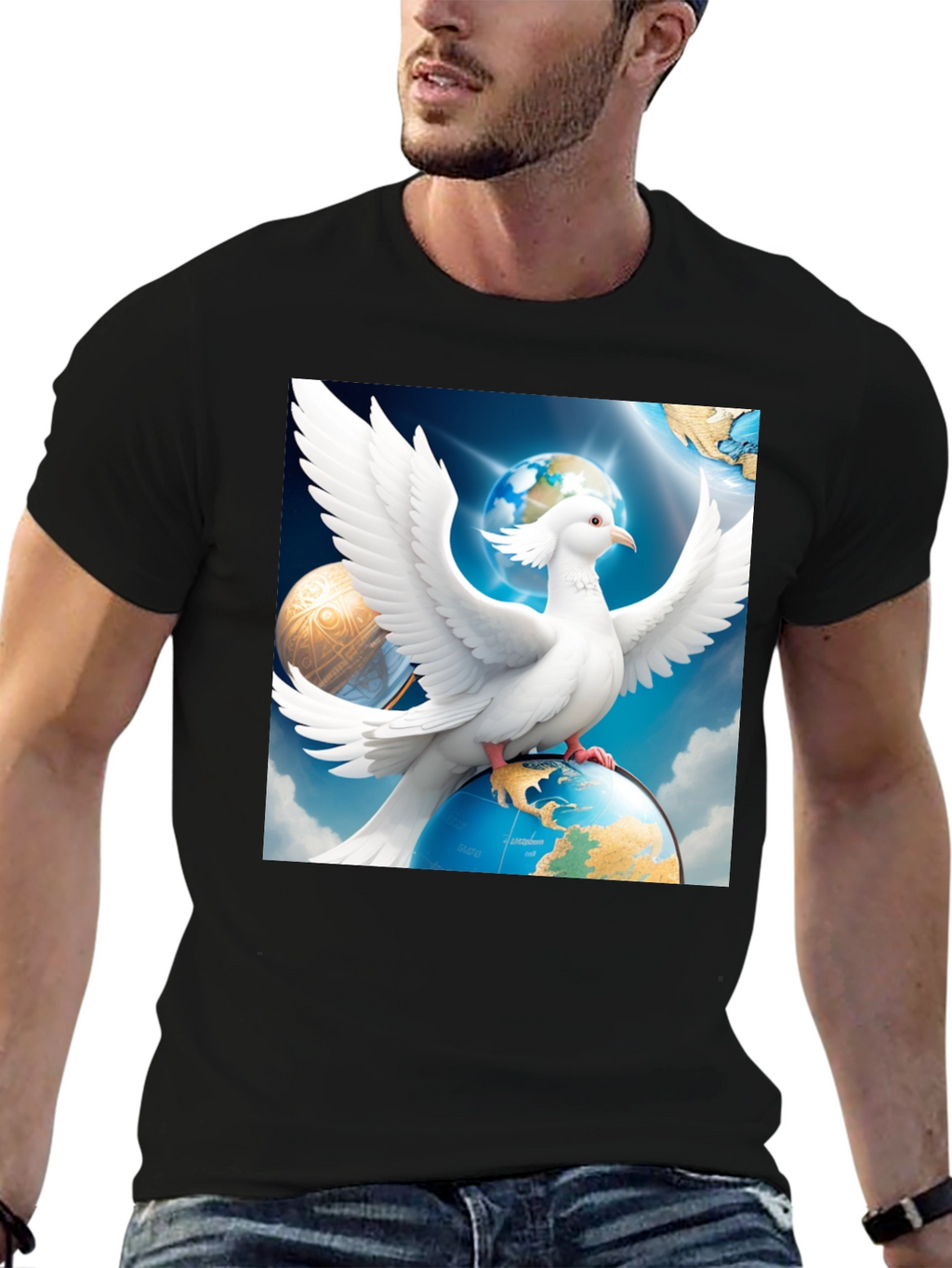 Dove Peace Globe Black T-Shirt