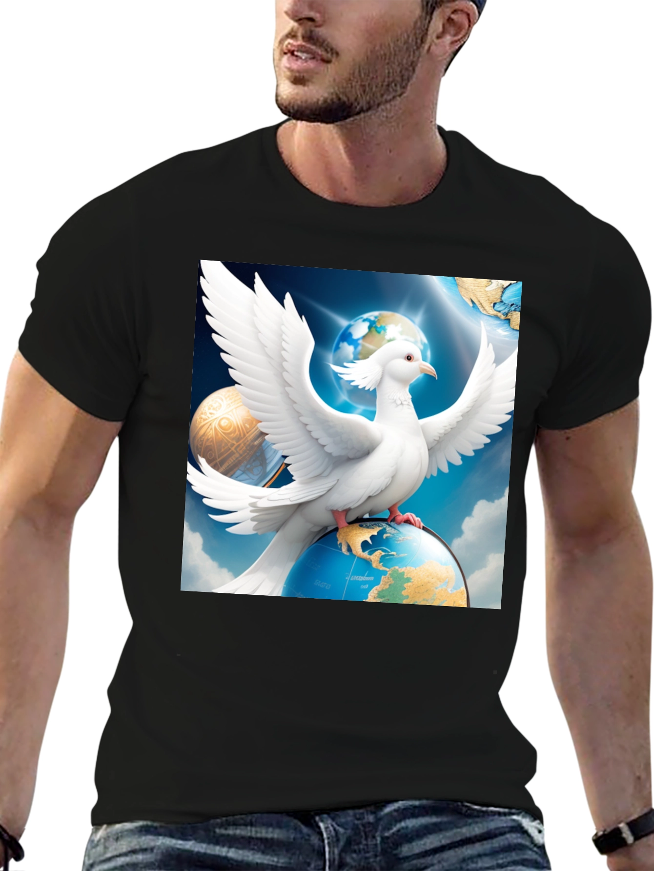 Dove Peace Globe Black T-Shirt