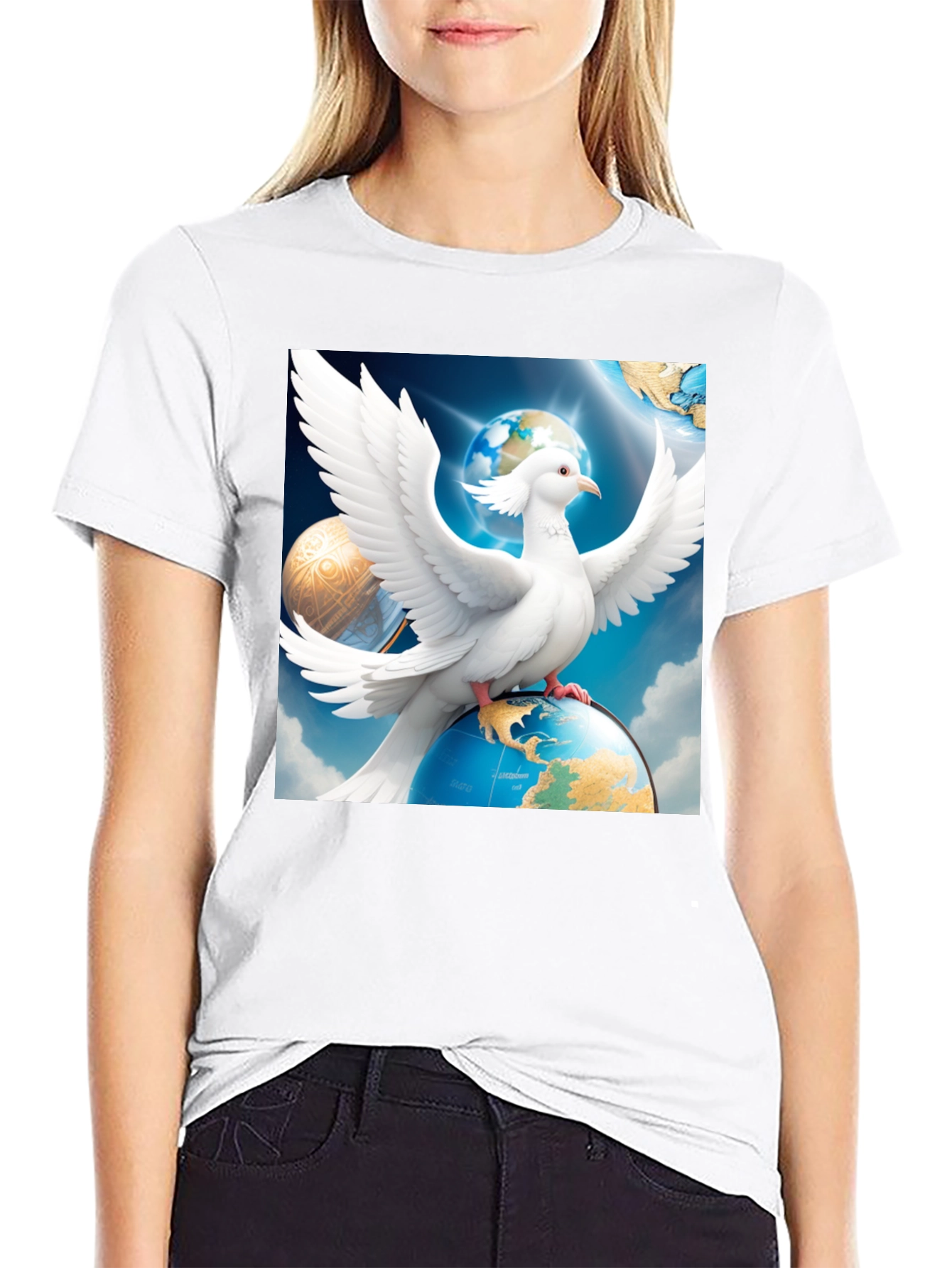 Dove Peace Globe Black T-Shirt