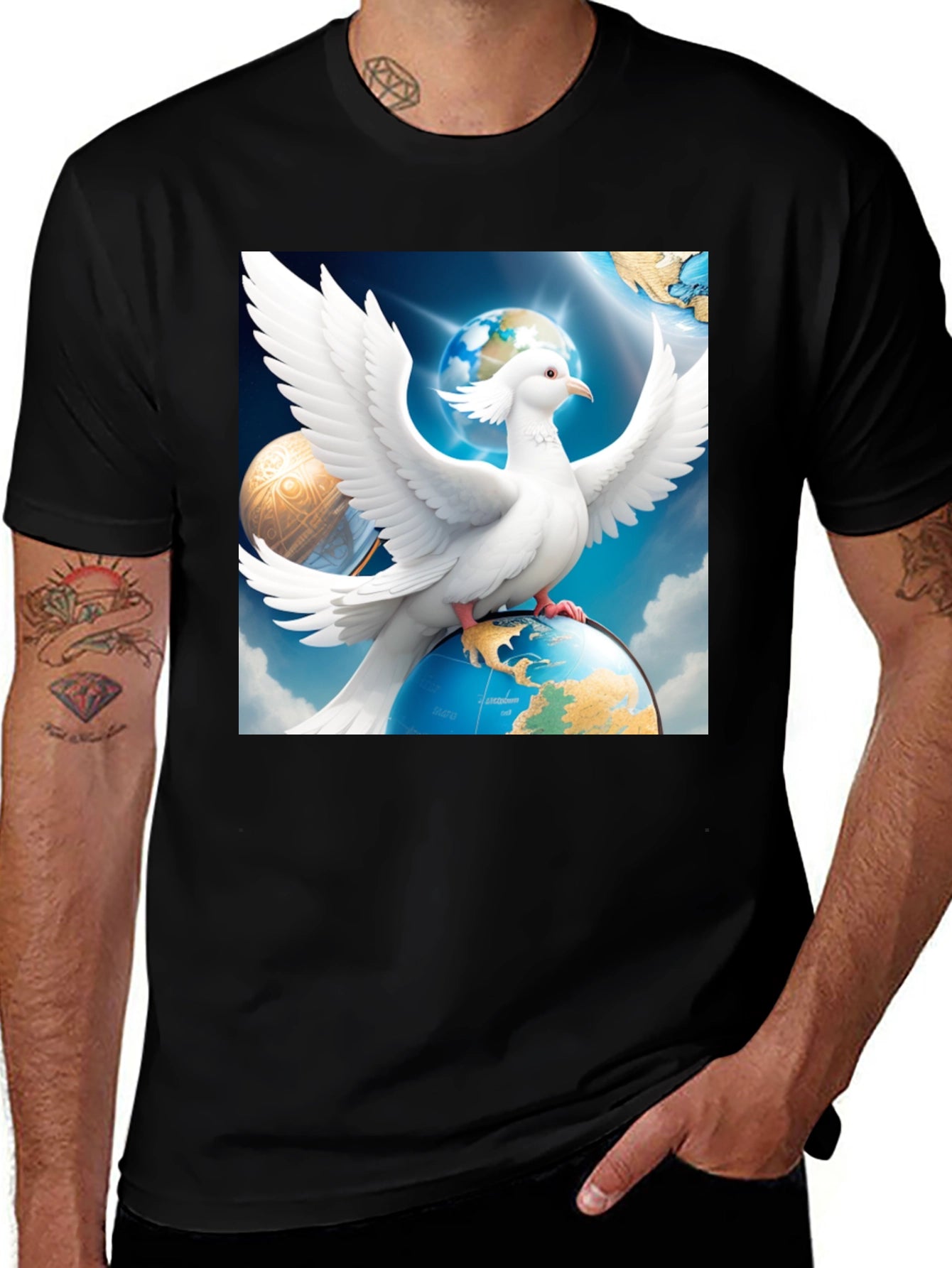 Dove Peace Globe Black T-Shirt