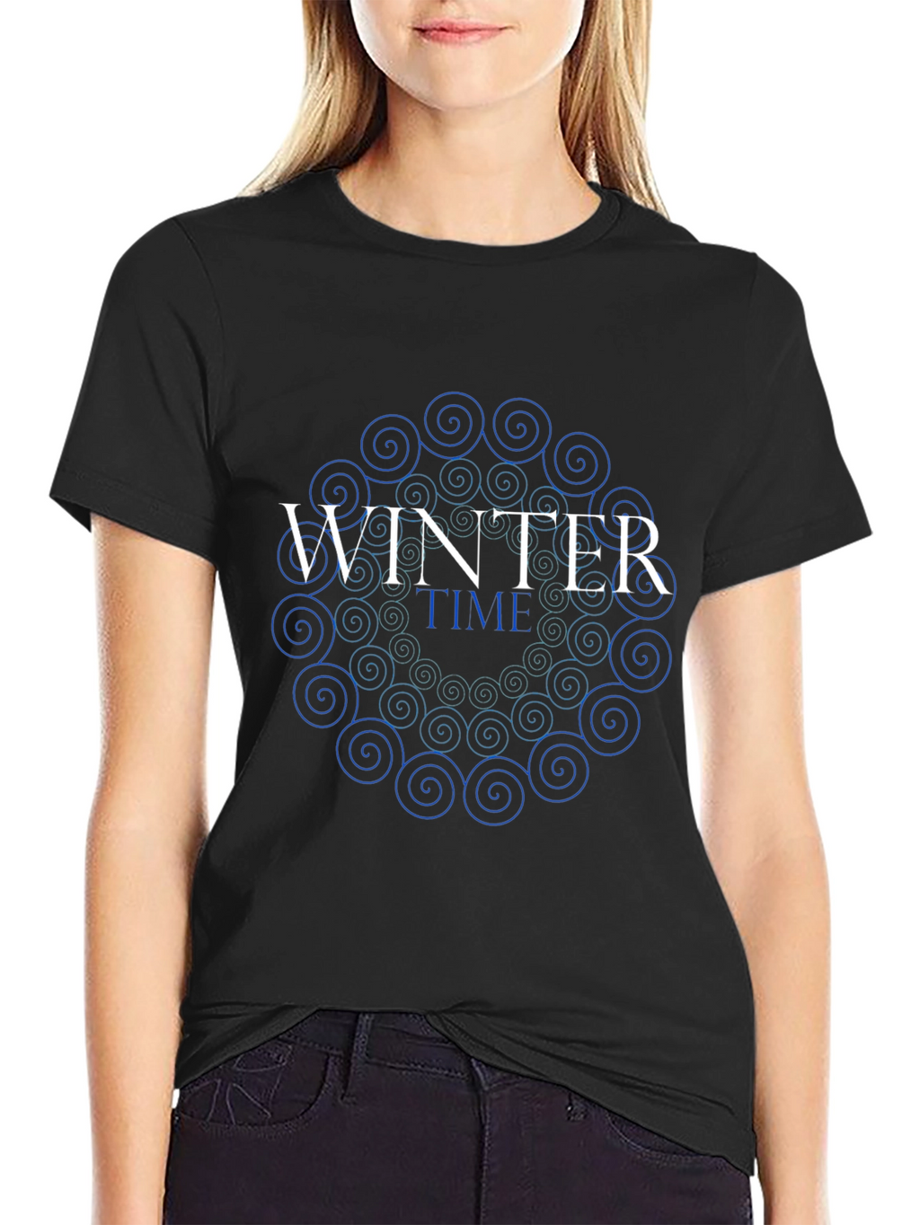 Winter Time Swirl Graphic Tee - Stylish Black T-Shirt