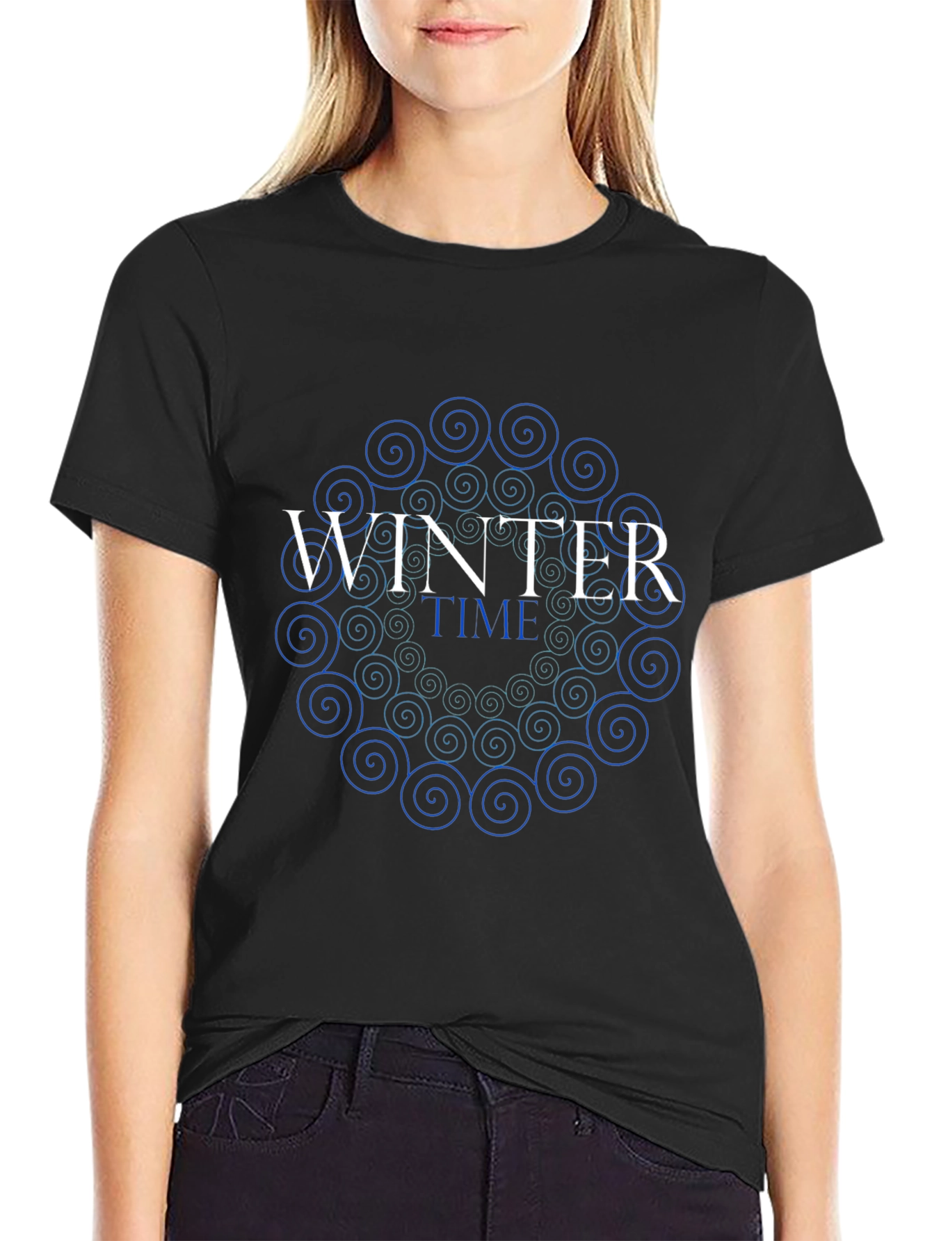 Winter Time Swirl Graphic Tee - Stylish Black T-Shirt