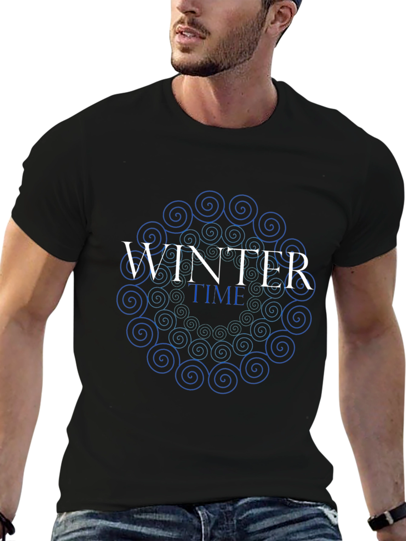 Winter Time Swirl Graphic Tee - Stylish Black T-Shirt