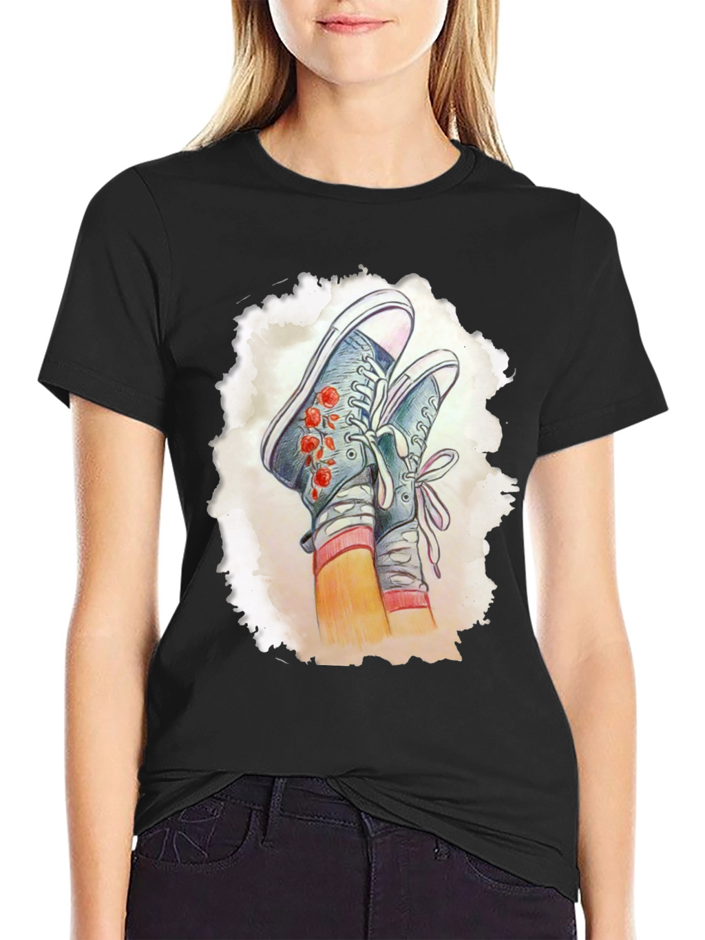 Floral Sneaker Graphic Tee - Casual Style