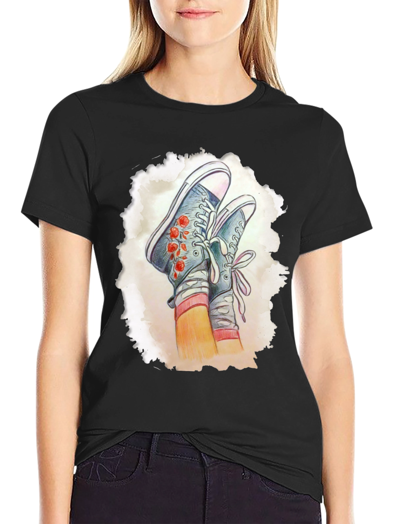 Floral Sneaker Graphic Tee - Casual Style