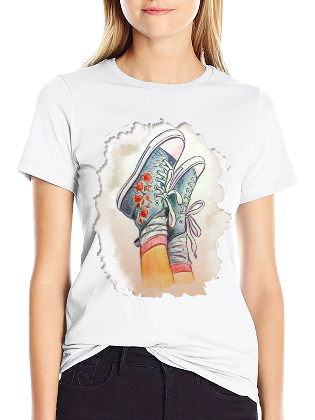 Floral Sneaker Graphic Tee - Casual Style