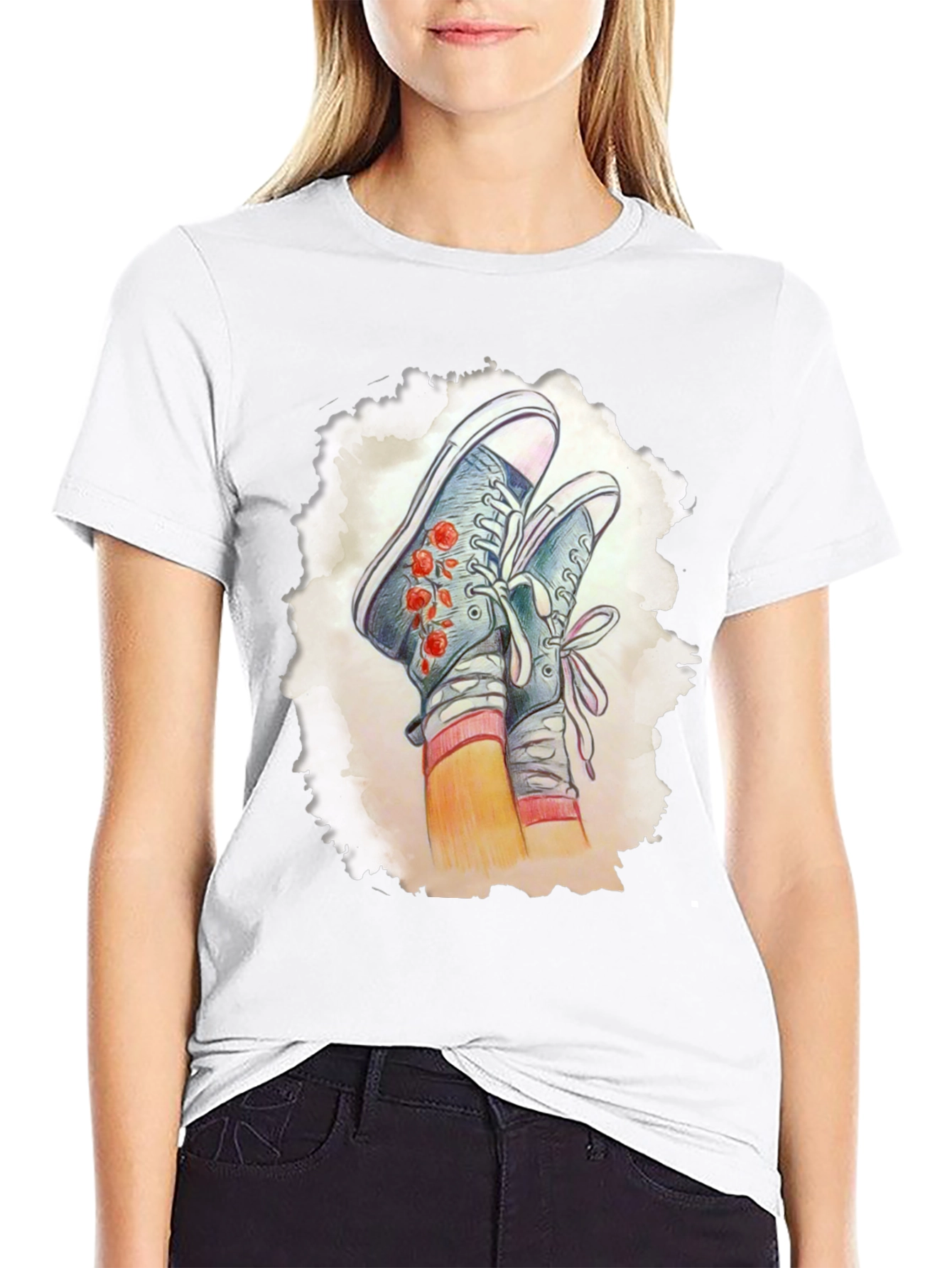 Floral Sneaker Graphic Tee - Casual Style