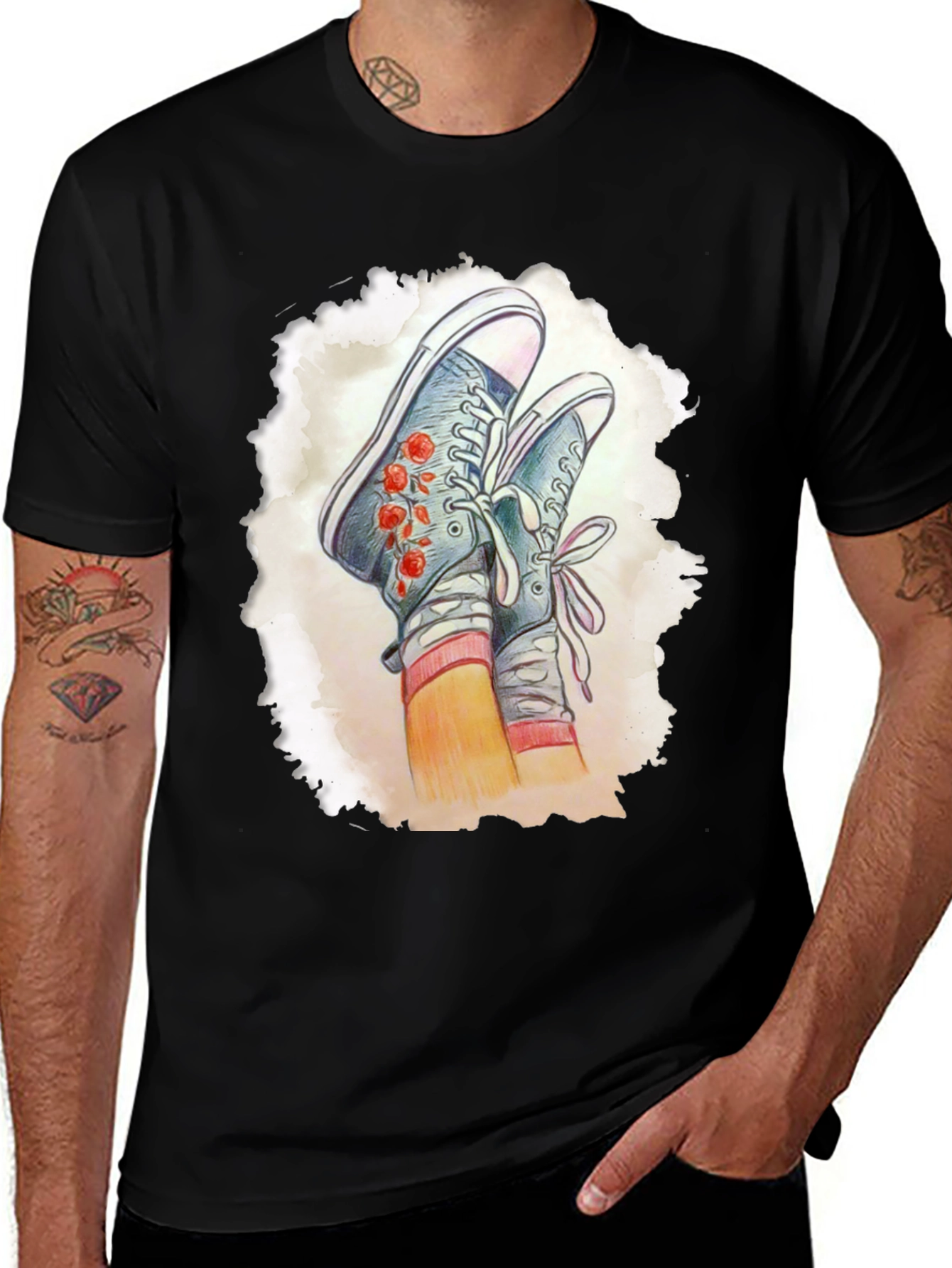 Floral Sneaker Graphic Tee - Casual Style