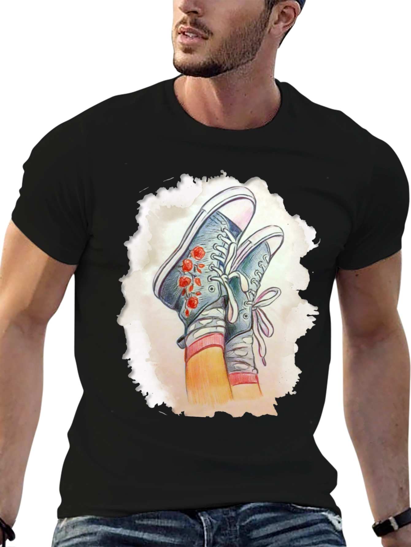 Floral Sneaker Graphic Tee - Casual Style