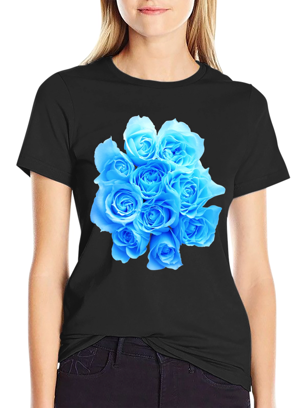 Blue Roses Graphic T-Shirt - Stylish Floral Tee