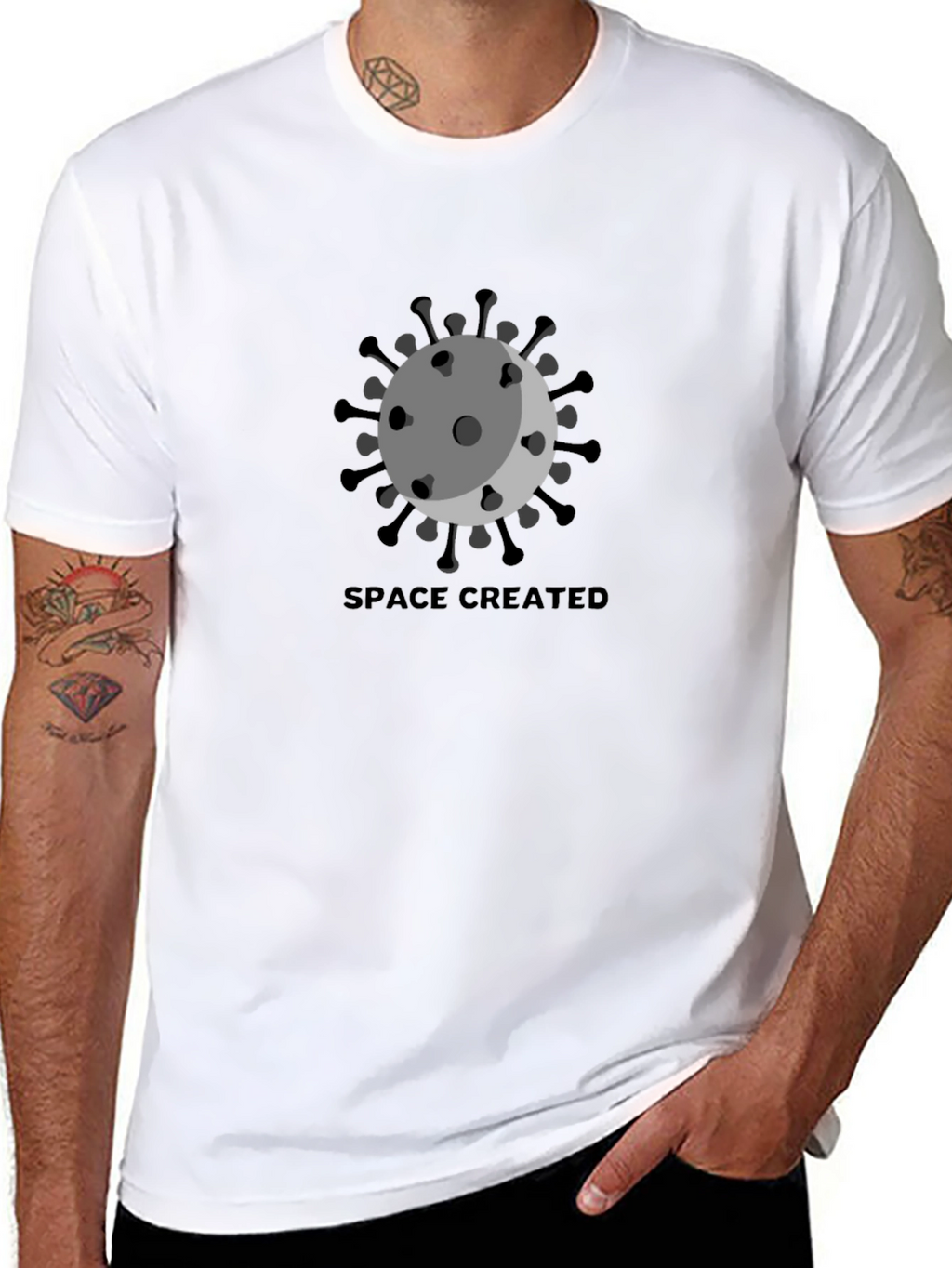 Space Created Graphic T-Shirt - Black Crew Neck Tee