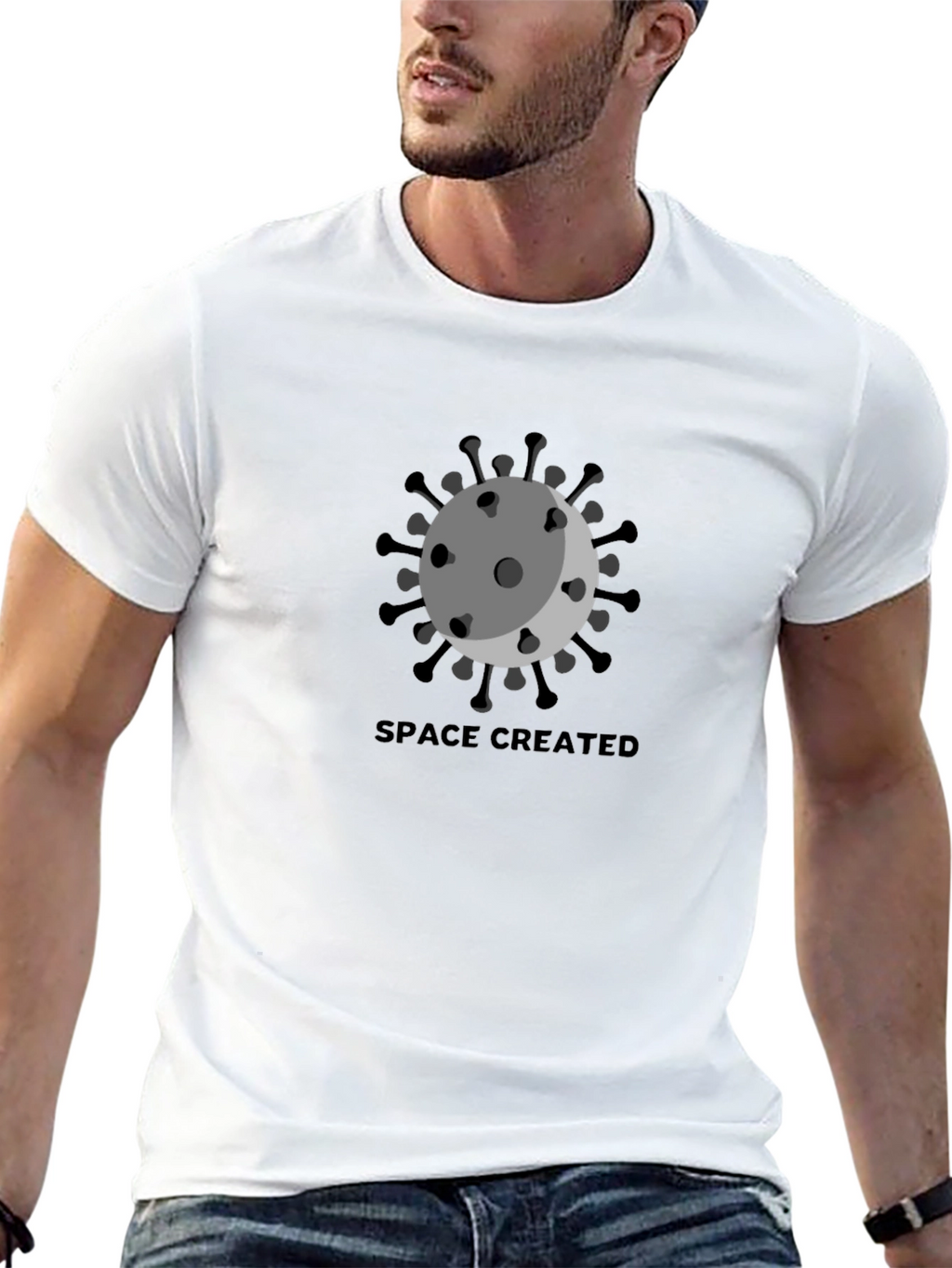 Space Created Graphic T-Shirt - Black Crew Neck Tee