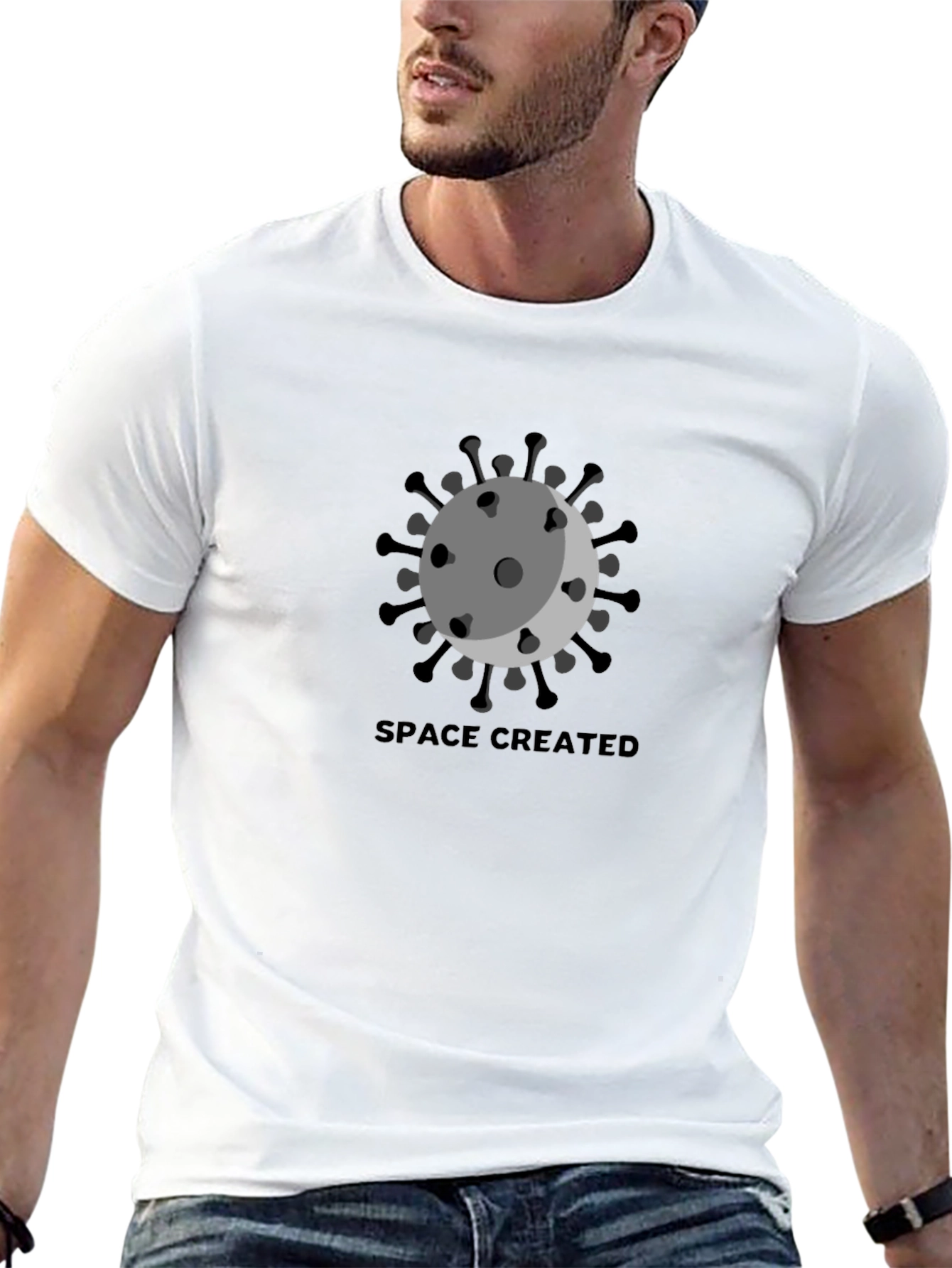 Space Created Graphic T-Shirt - Black Crew Neck Tee