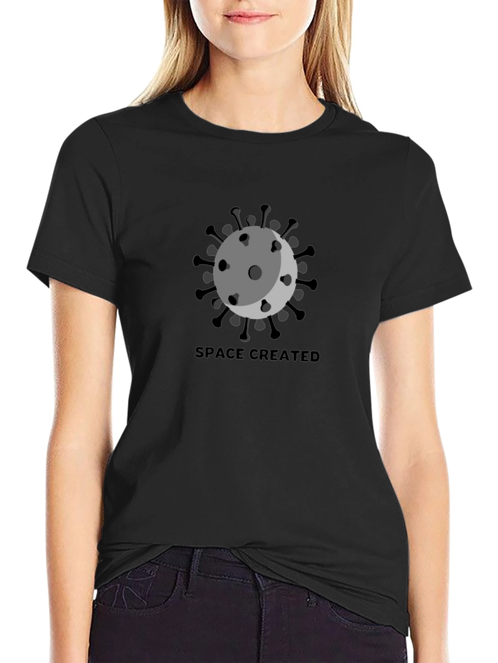 Space Created Graphic T-Shirt - Black Crew Neck Tee
