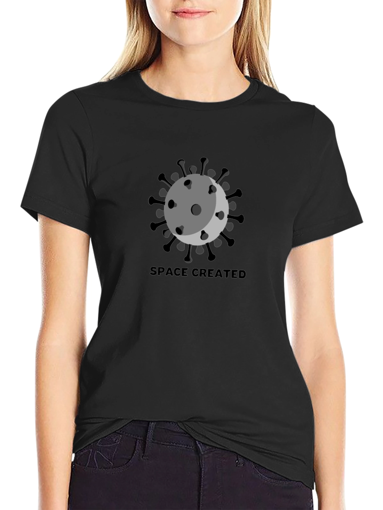 Space Created Graphic T-Shirt - Black Crew Neck Tee