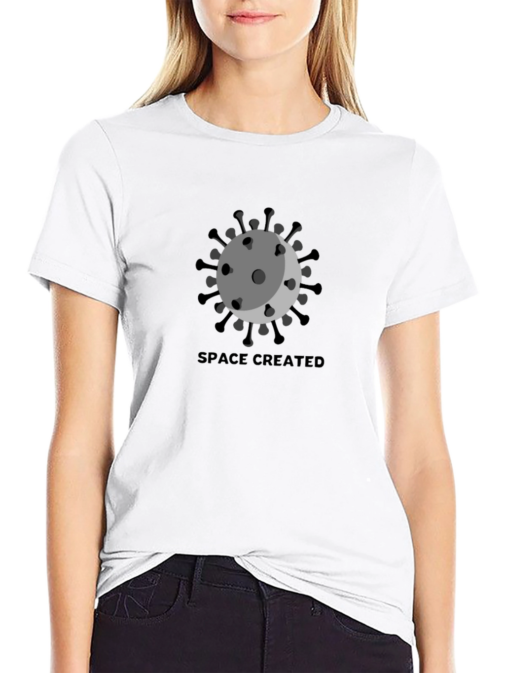 Space Created Graphic T-Shirt - Black Crew Neck Tee