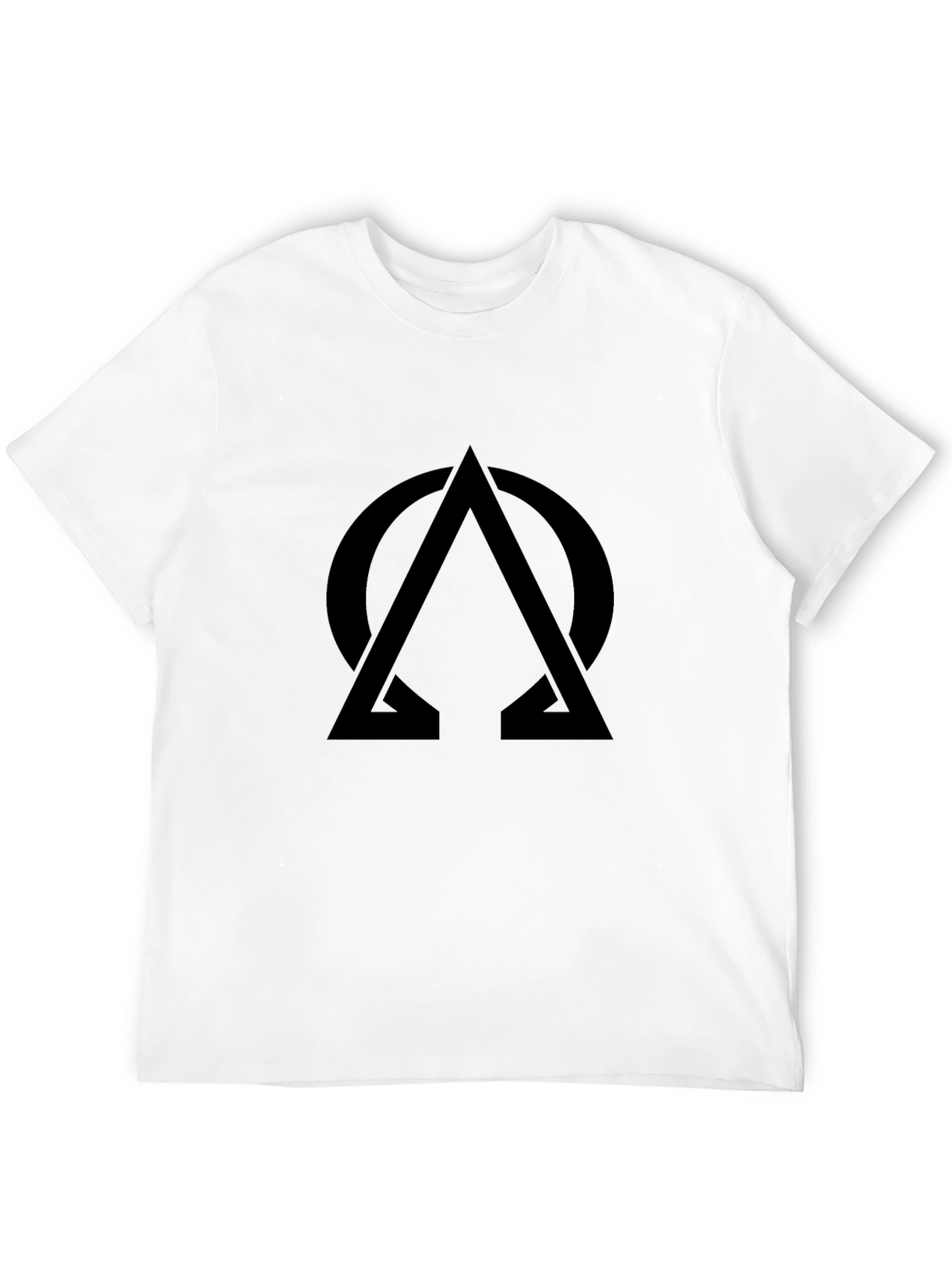 Minimalist Black T-Shirt with Geometric Omega Design