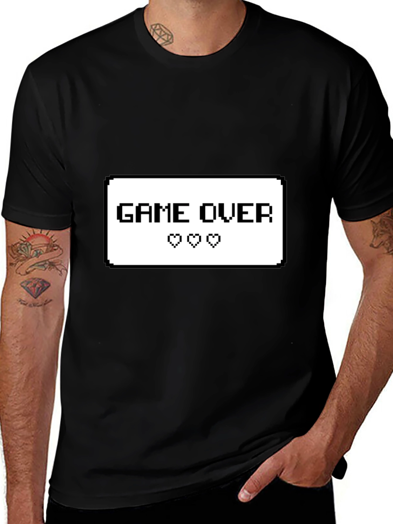 Game Over Pixel Art Graphic Tee - Black Cotton T-Shirt