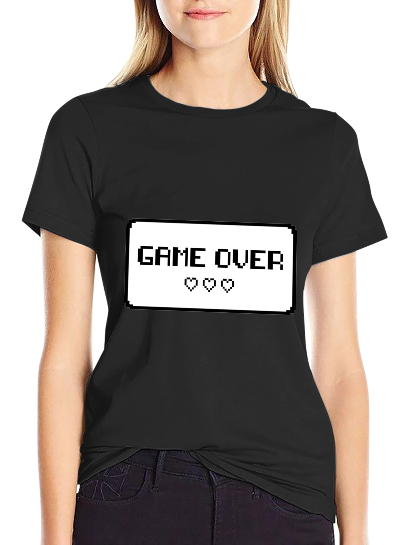 Game Over Pixel Art Graphic Tee - Black Cotton T-Shirt