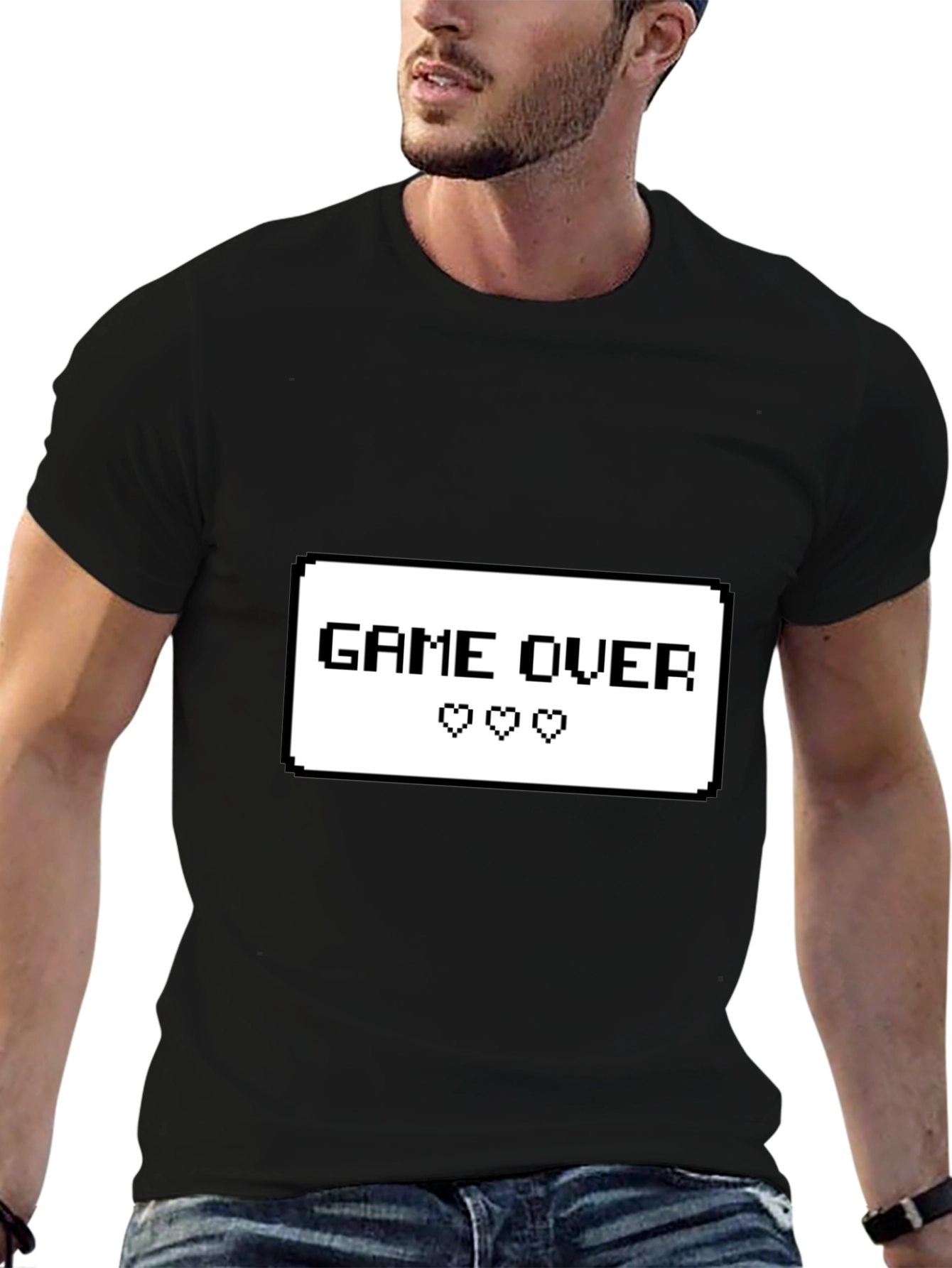 Game Over Pixel Art Graphic Tee - Black Cotton T-Shirt