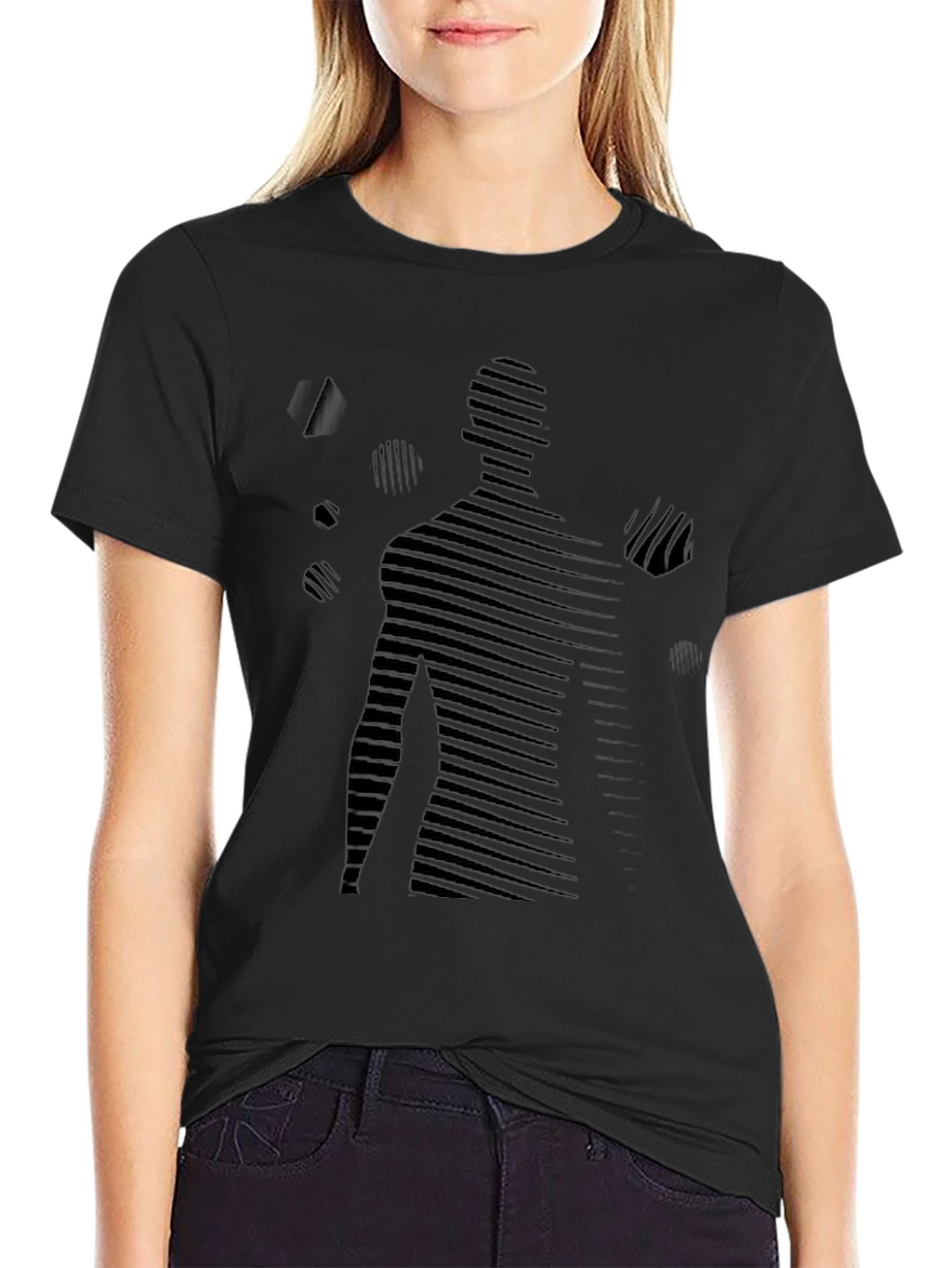 Abstract Silhouette Graphic Print Black T-Shirt