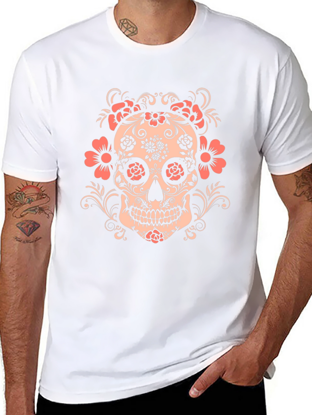 Floral Skull Graphic Tee - Mens Black T-Shirt